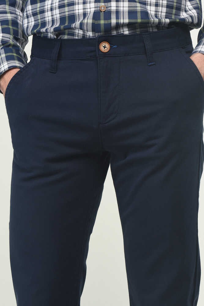 CERRITO Koyu Lacivert Dokuma Etiketli Cepli Slim Fit Erkek Chino