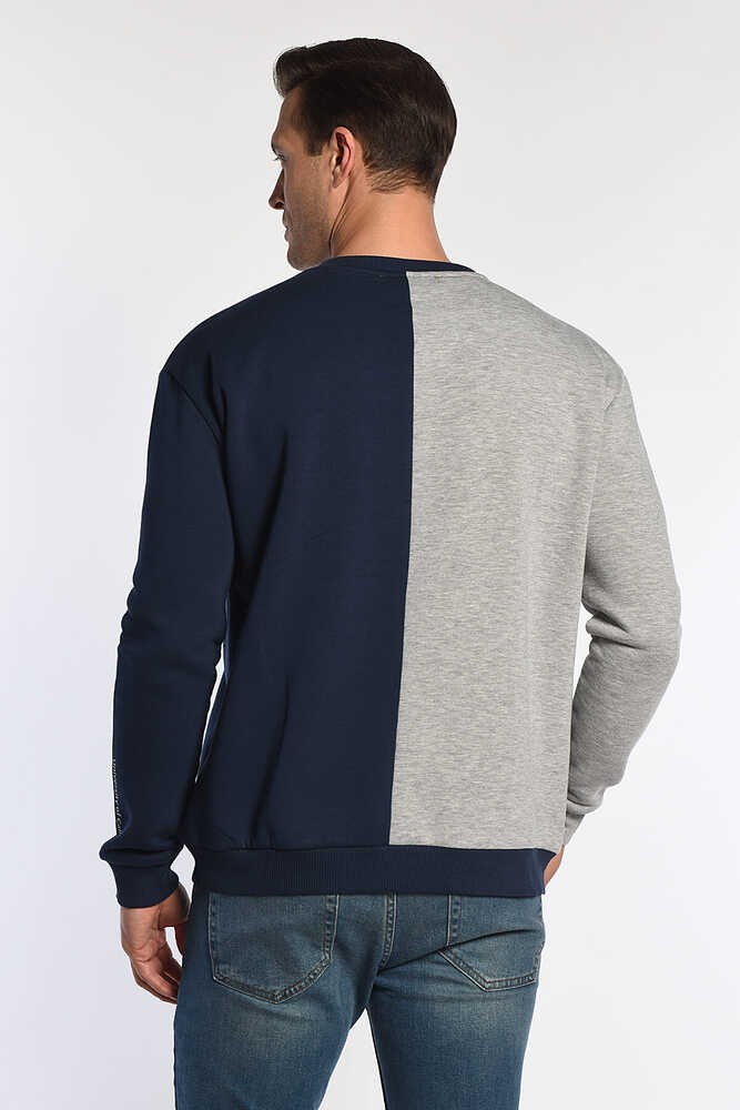 REDDLEY Lacivert Bisiklet Yaka Aplikeli Şardonlu Standard Fit Erkek Sweatshirt