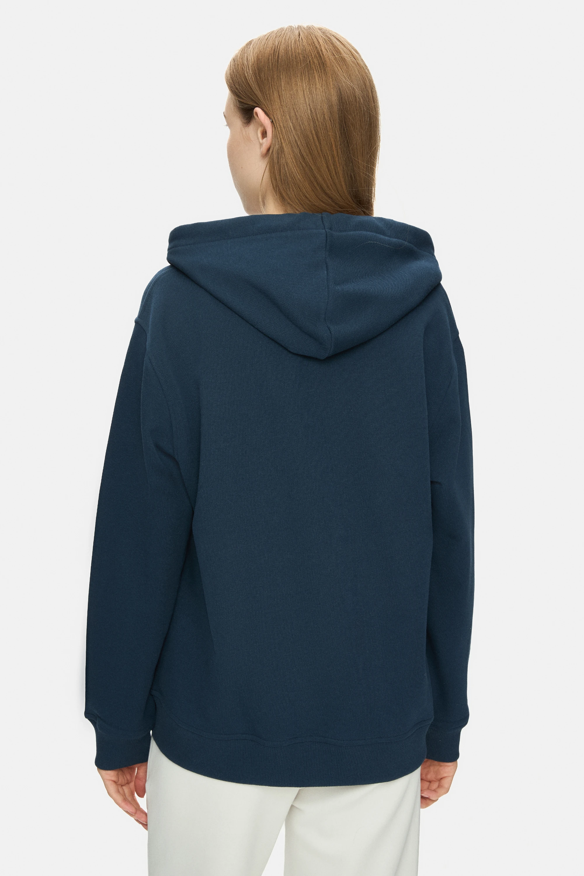 VIVIANA Lacivert Kapüşonlu Nakışlı Fermuarlı Standard Fit Kadın Sweatshirt