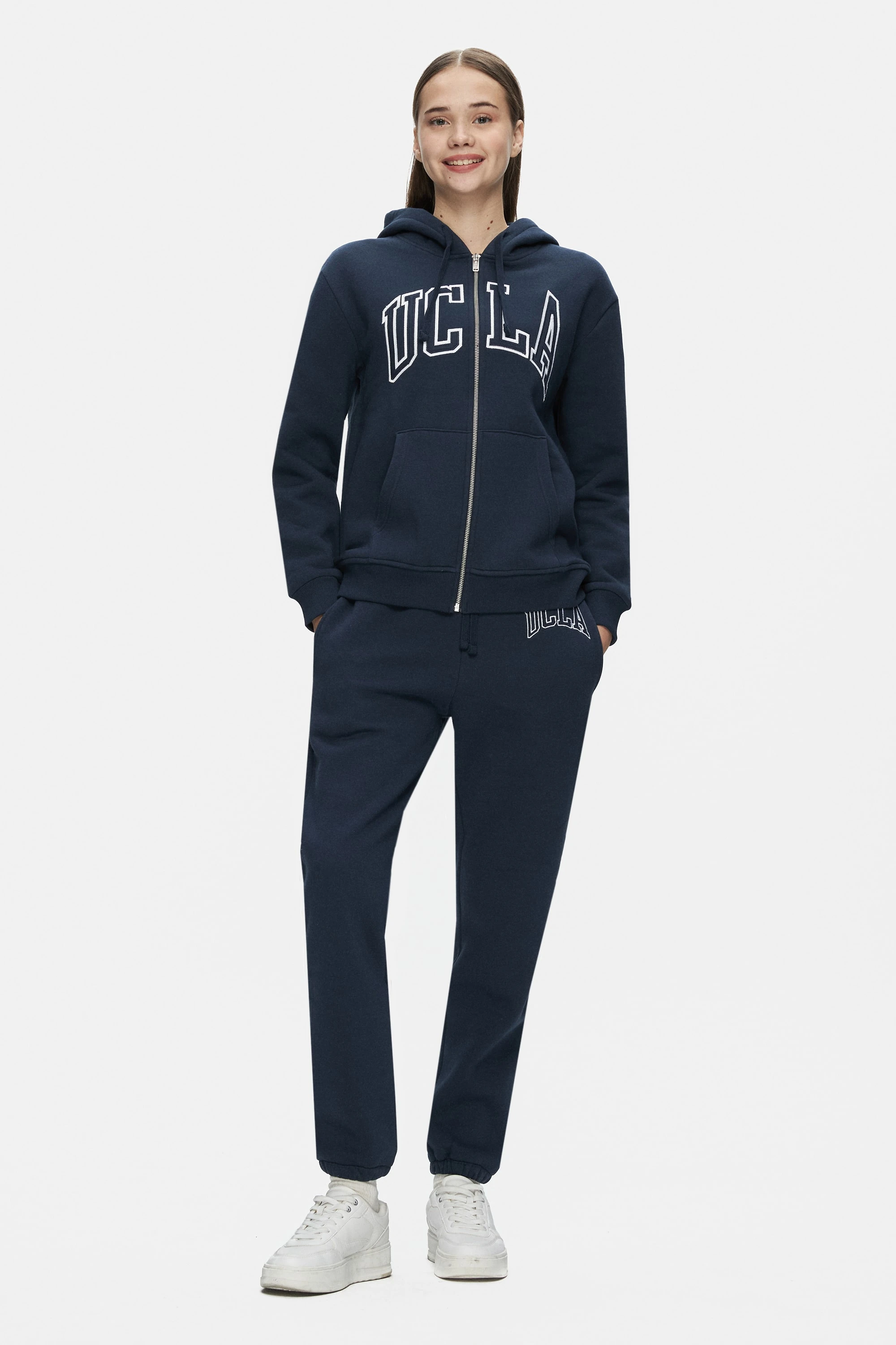 JULES Lacivert Rahat Paça Nakışlı Şardonlu Standard Fit Kadın Eşofman Altı