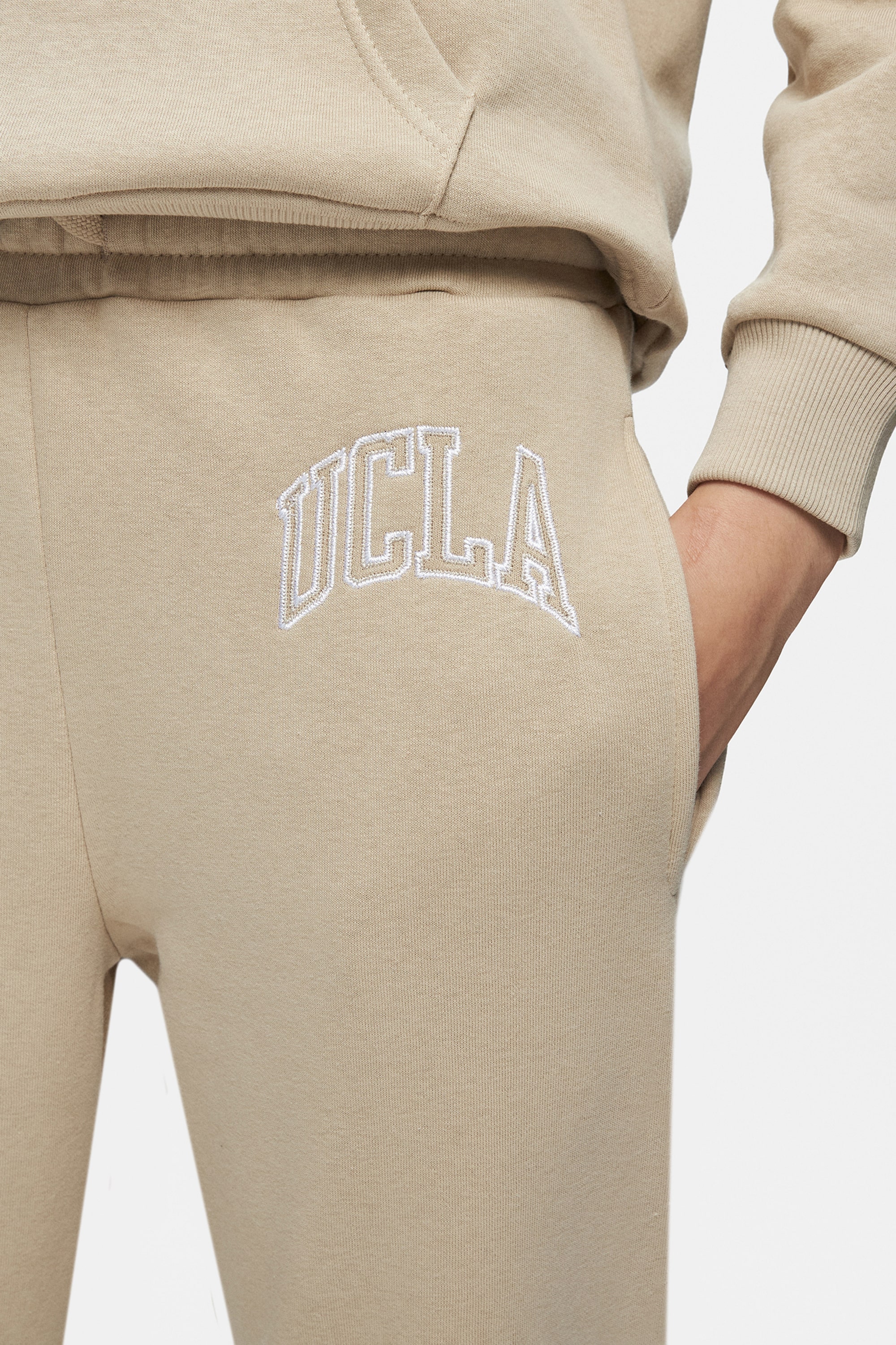 JULES Koyu Bej Rahat Paça Nakışlı Şardonlu Standard Fit Kadın Eşofman Altı