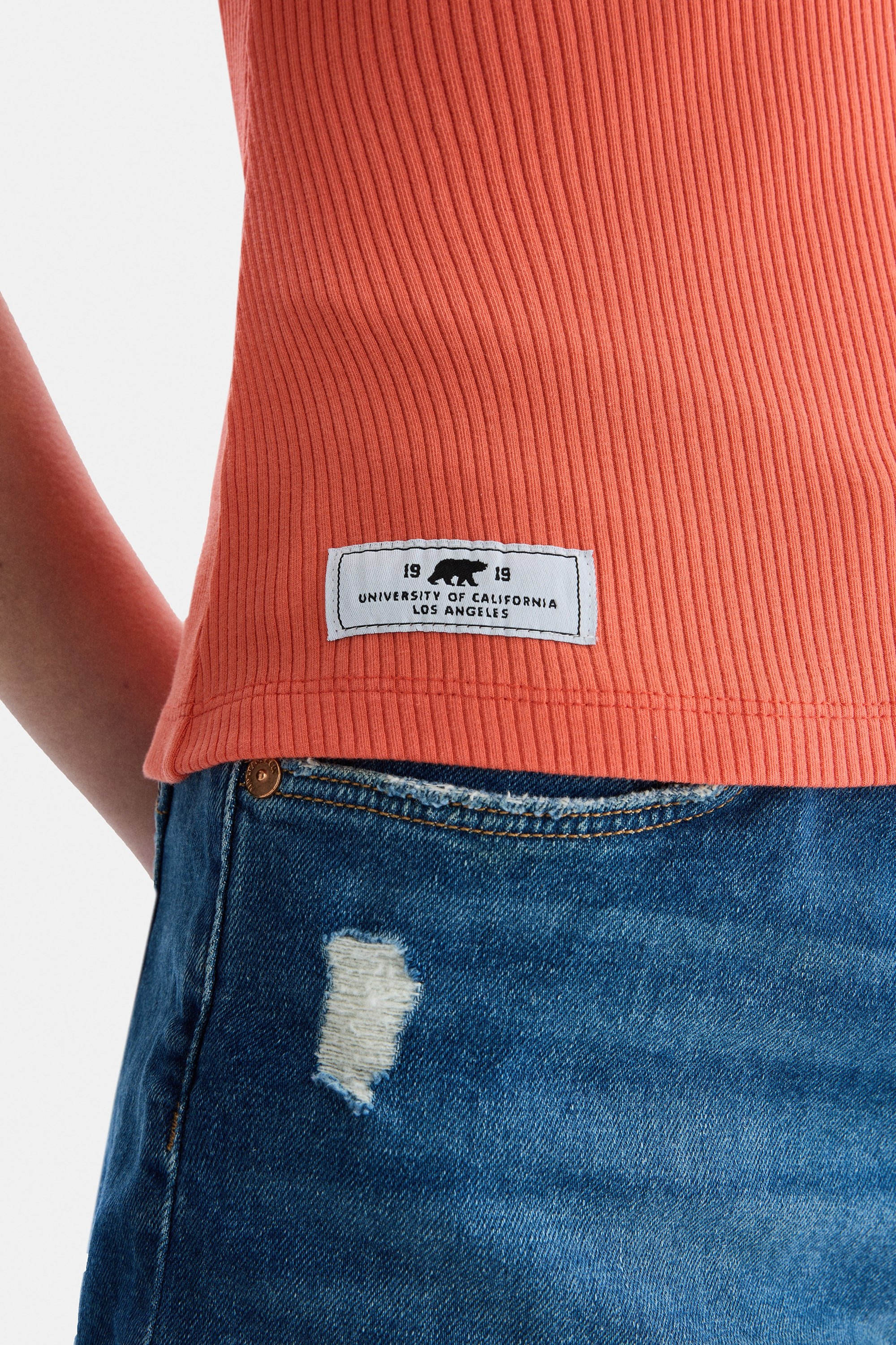 SALINAS Turuncu Sıfır Kol Nakışlı Standard Fit Kadın Tshirt