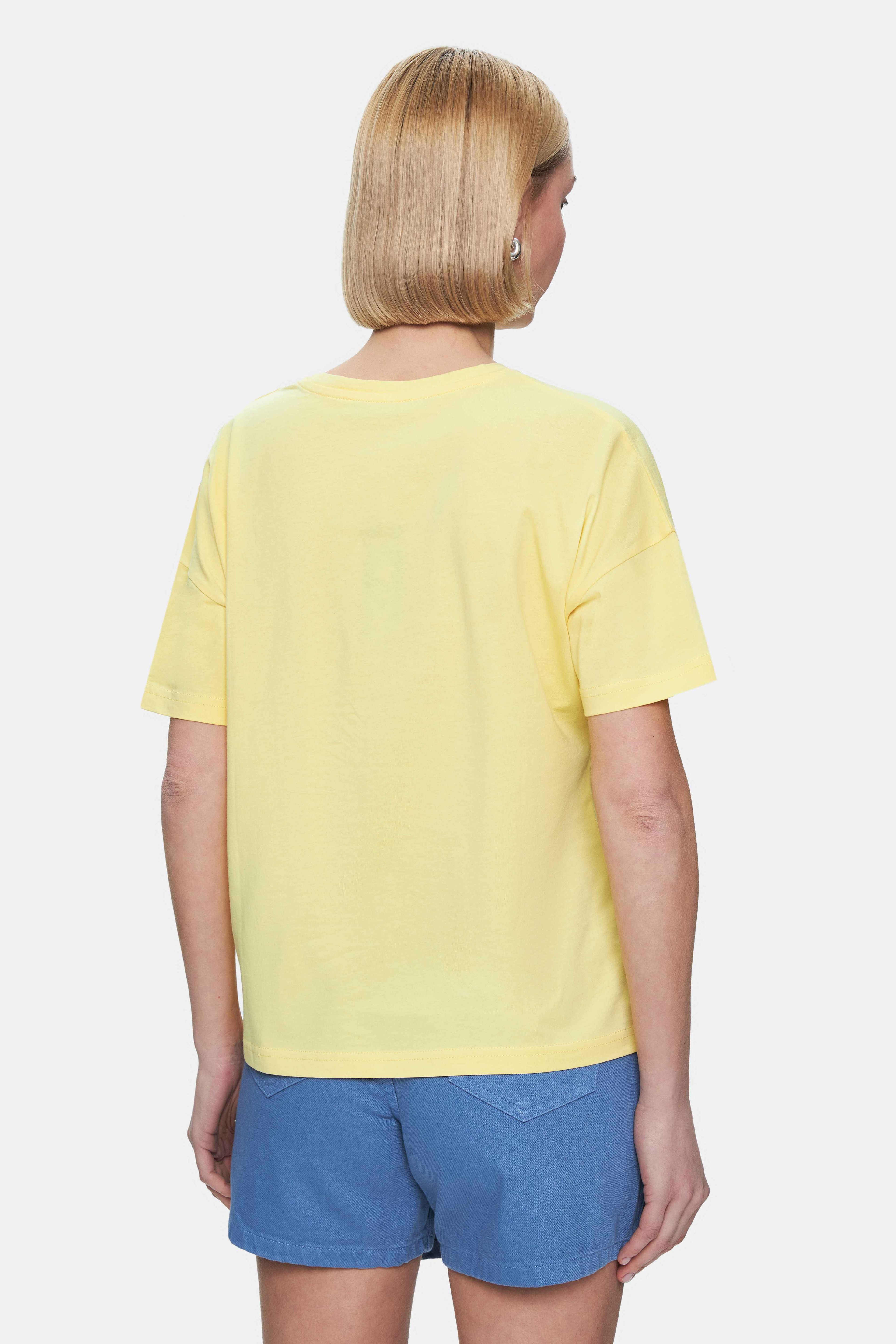 AVALON Açık Sarı Bisiklet Yaka Baskılı Oversize Kadın Tshirt