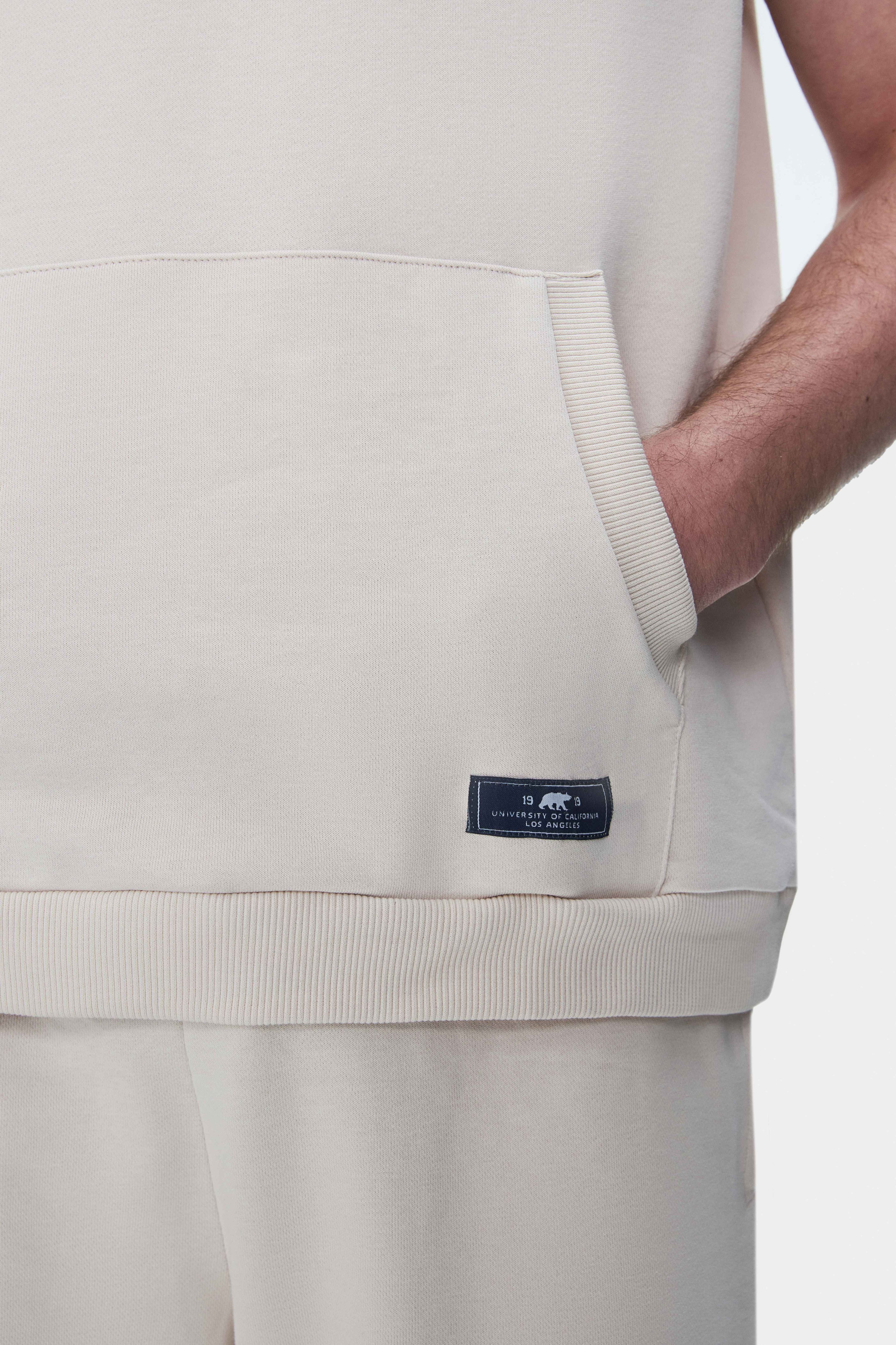HEWITT Kemik Rengi Nakışlı Sıfır Kol Sweatshırt Oversize Erkek Sweatshirt