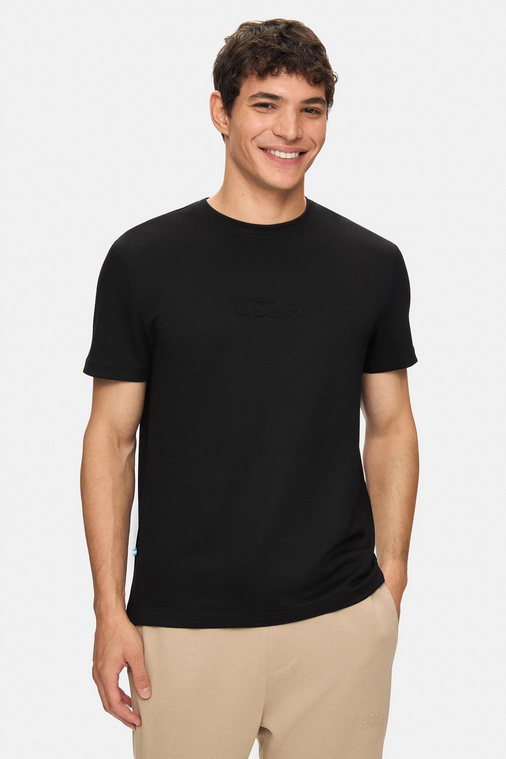 CANARY Siyah Bisiklet Yaka Gofre Baskılı Modal Kumaş Standard Fit Erkek Tshirt