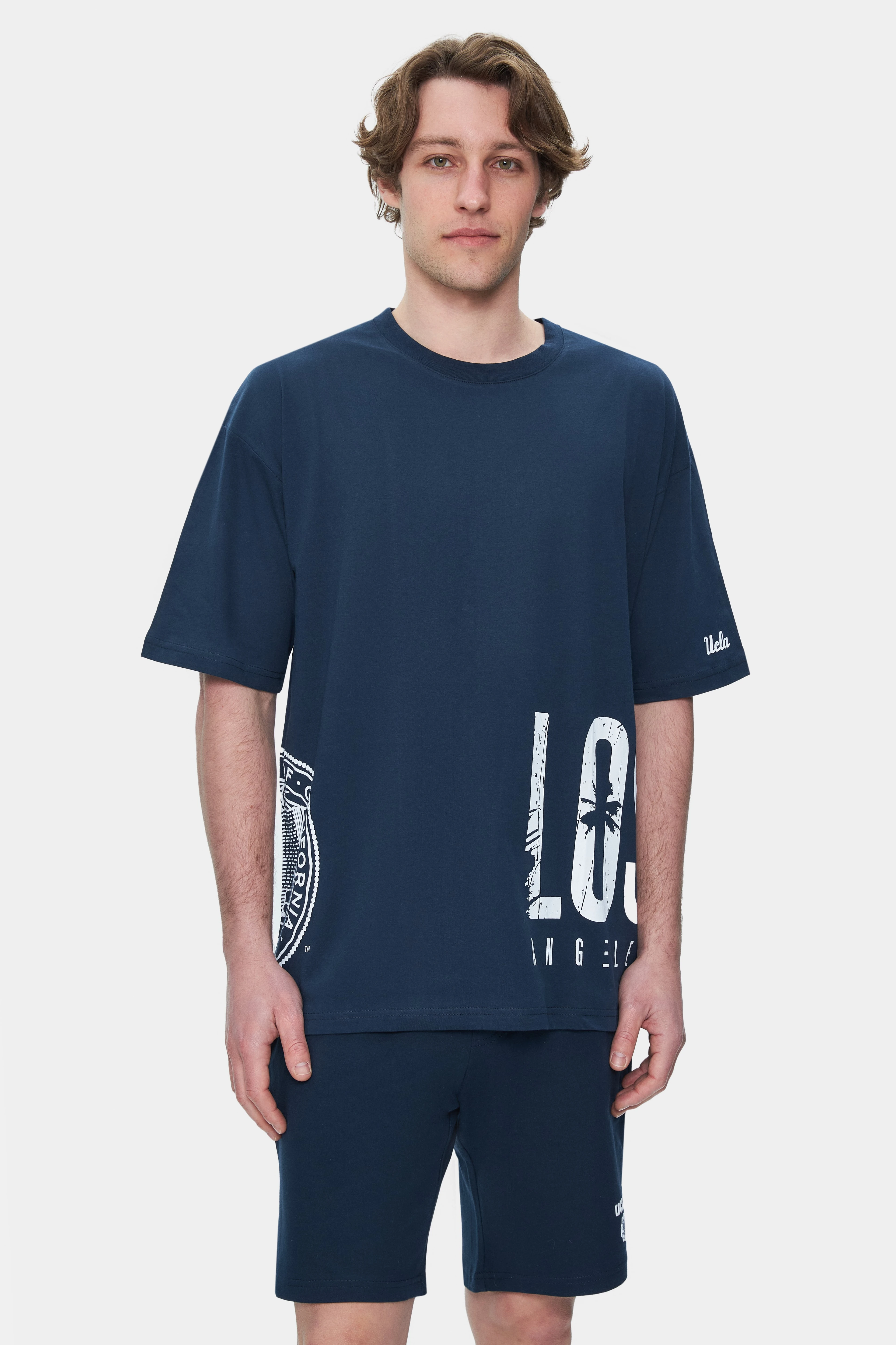 IGNISO Lacivert Bisiklet Yaka Baskılı Oversize Erkek Tshirt