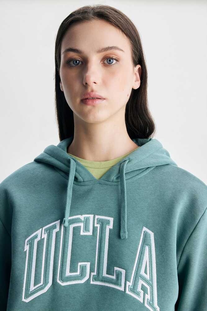 RILEY Yeşil Kapüşonlu Şardonlu Nakışlı Standard Fit Kadın Sweatshirt