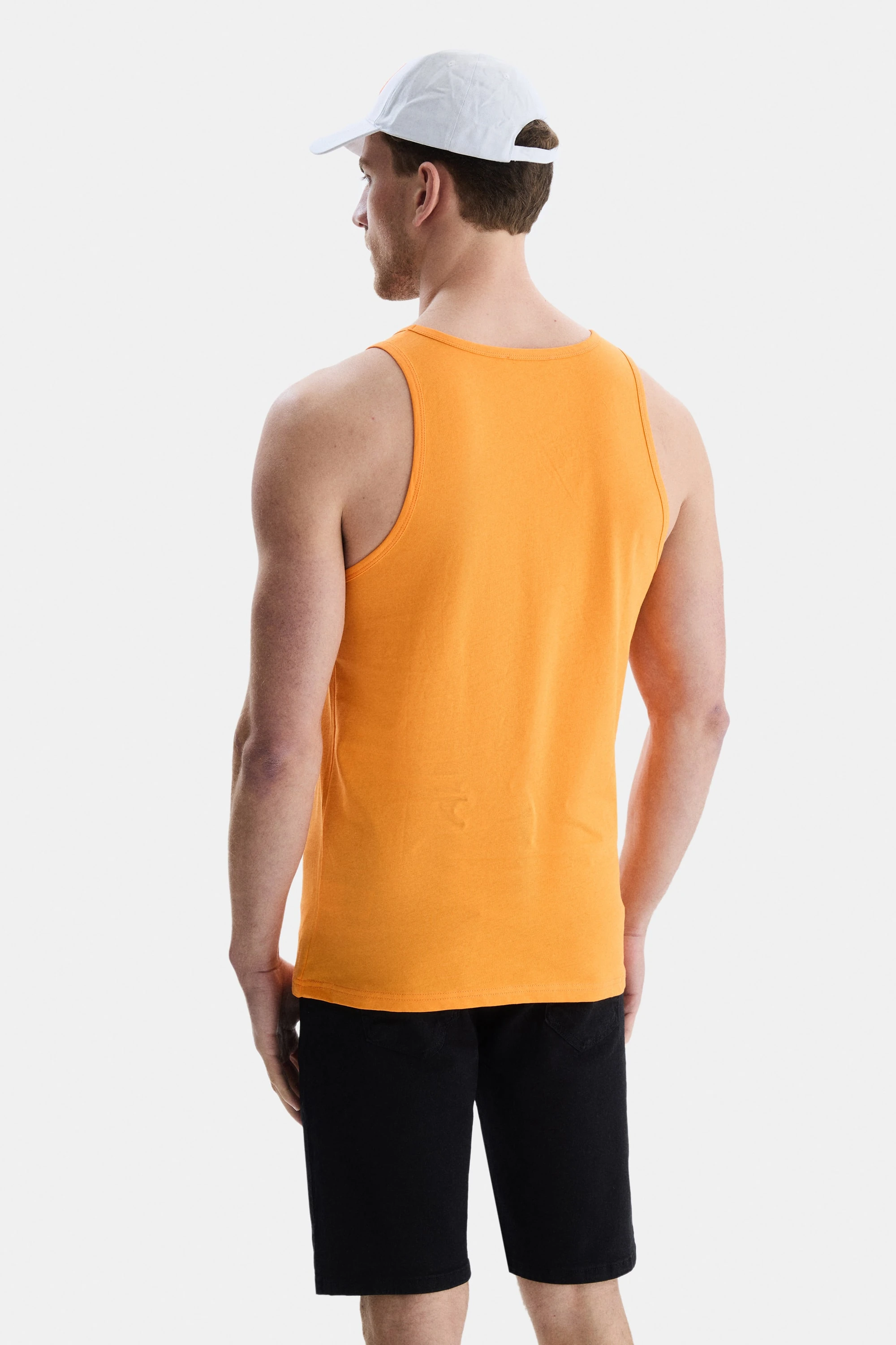 PEBBLE Açık Turuncu Sıfır Kol Oversize Baskılı Oversize Erkek Tshirt