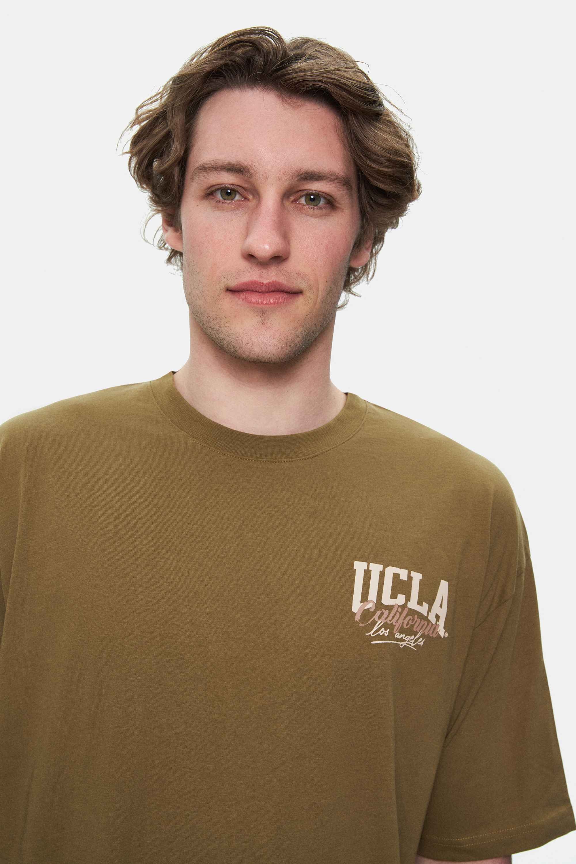 ASPEN Koyu Yeşil Bisiklet Yaka Baskılı Oversize Erkek Tshirt