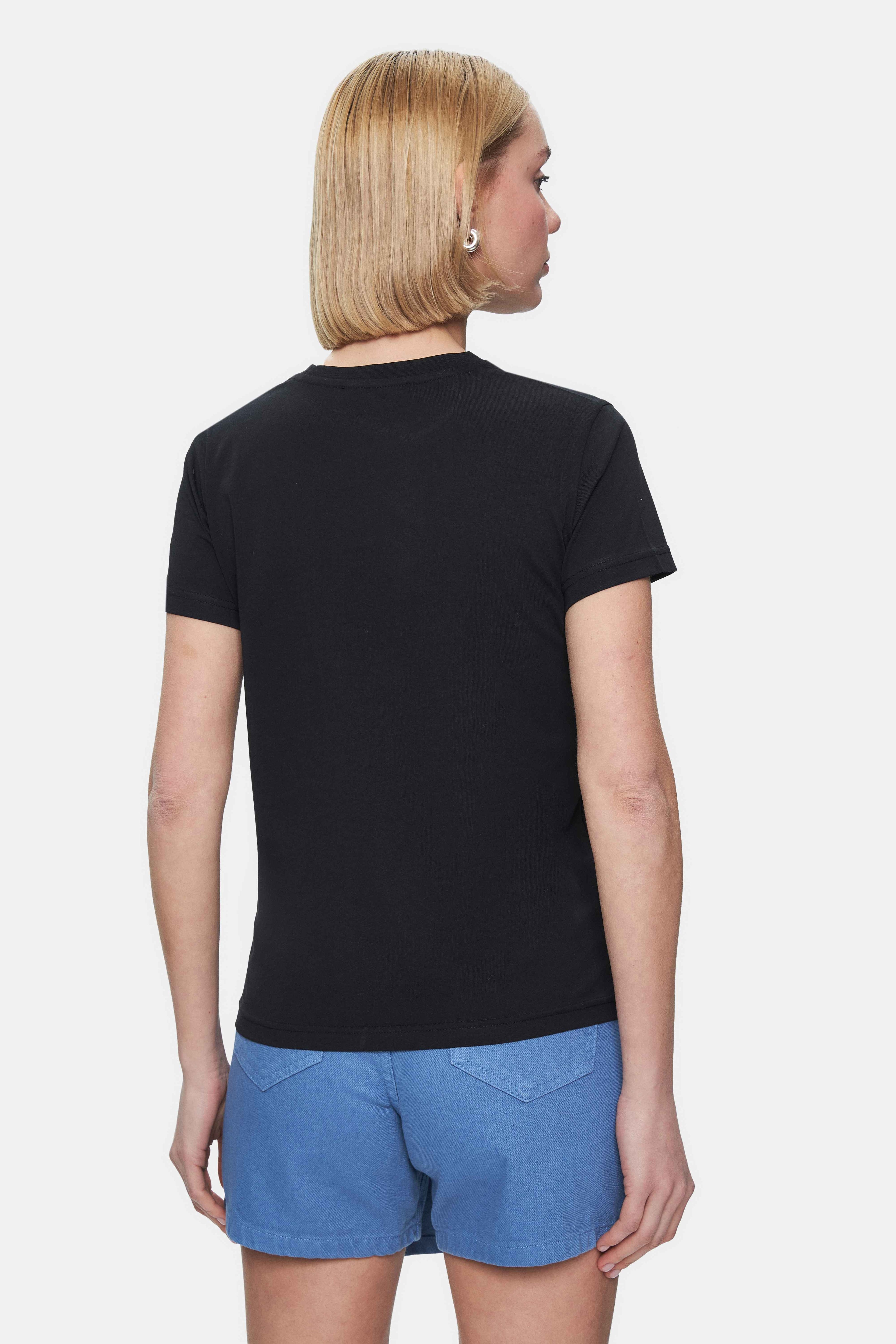 ISOLDE Siyah Bisiklet Yaka Baskılı Standard Fit Kadın Tshirt