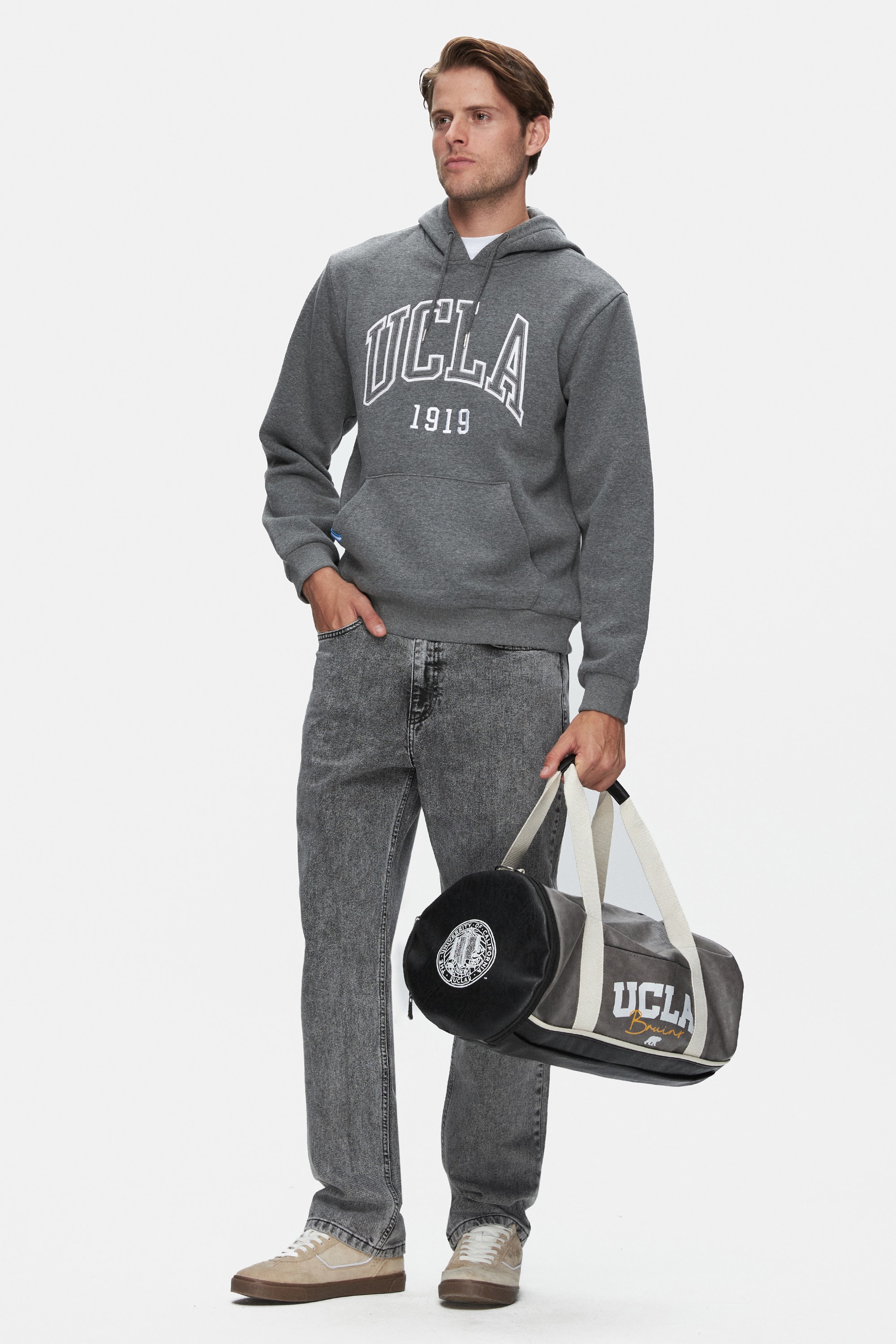 JEPSEN Koyu Gri Kapüşonlu Nakışlı Standard Fit Erkek Sweatshirt