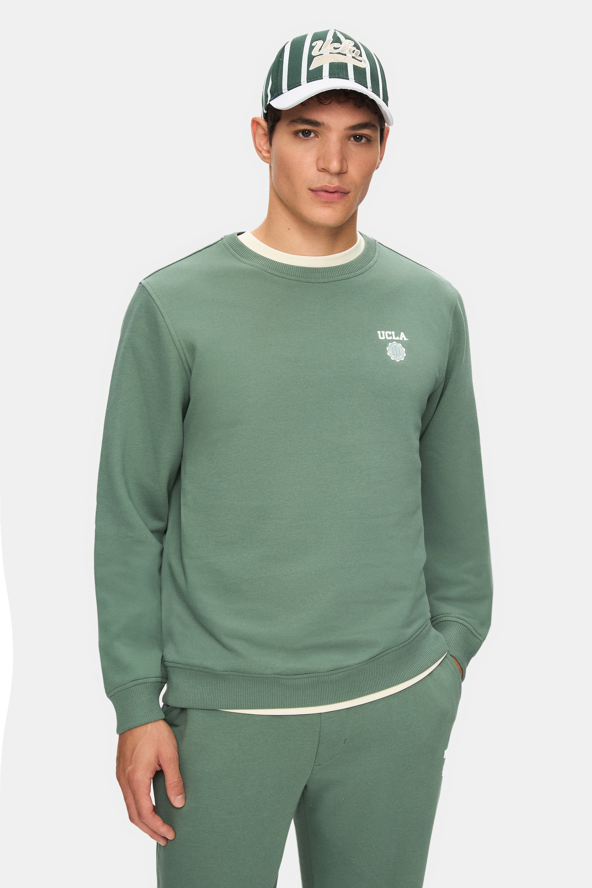 VALLEY Adaçayı Yeşili Bisiklet Yaka Baskılı Standard Fit Erkek Sweatshirt