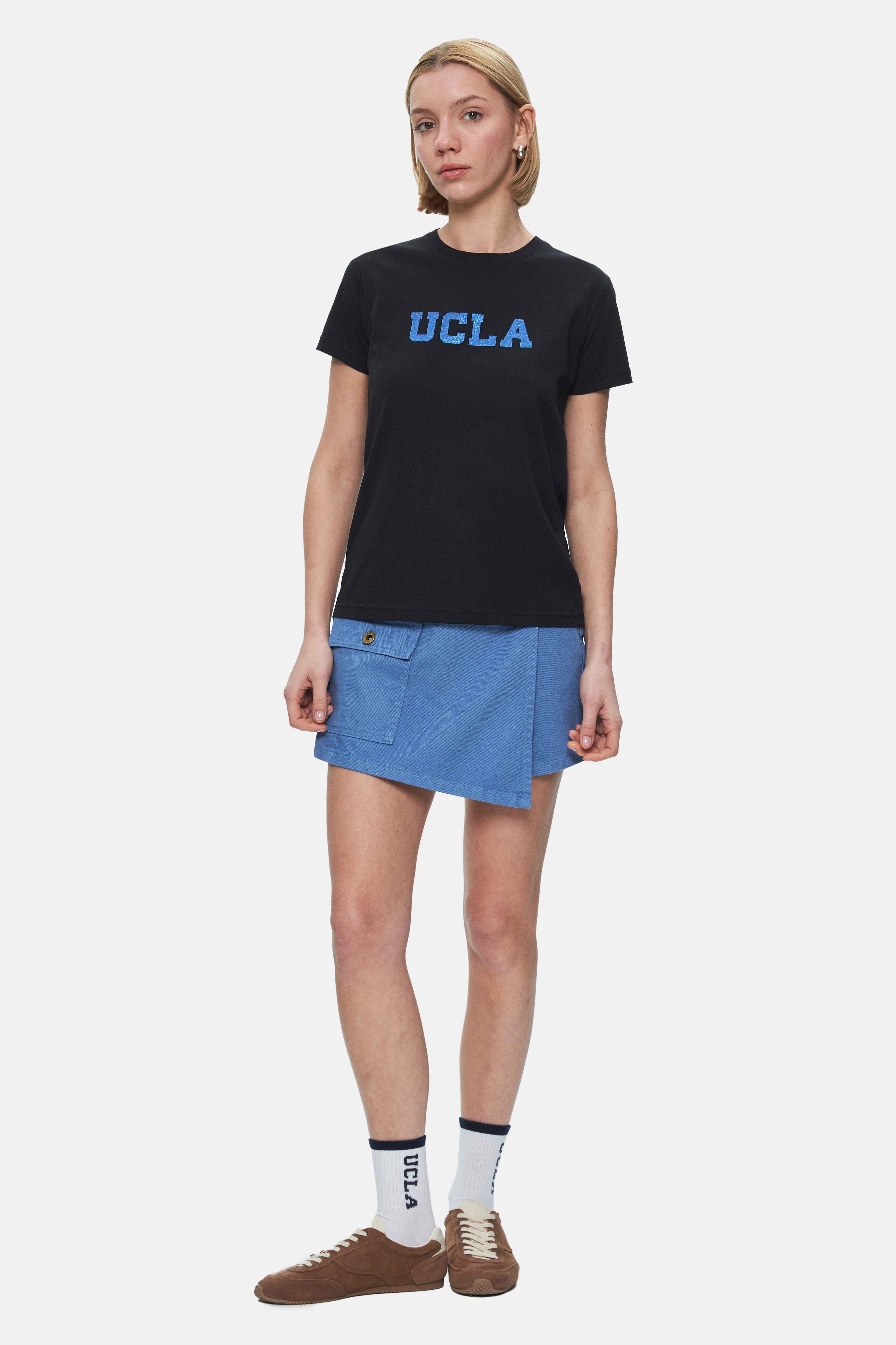 ISOLDE Siyah Bisiklet Yaka Baskılı Standard Fit Kadın Tshirt