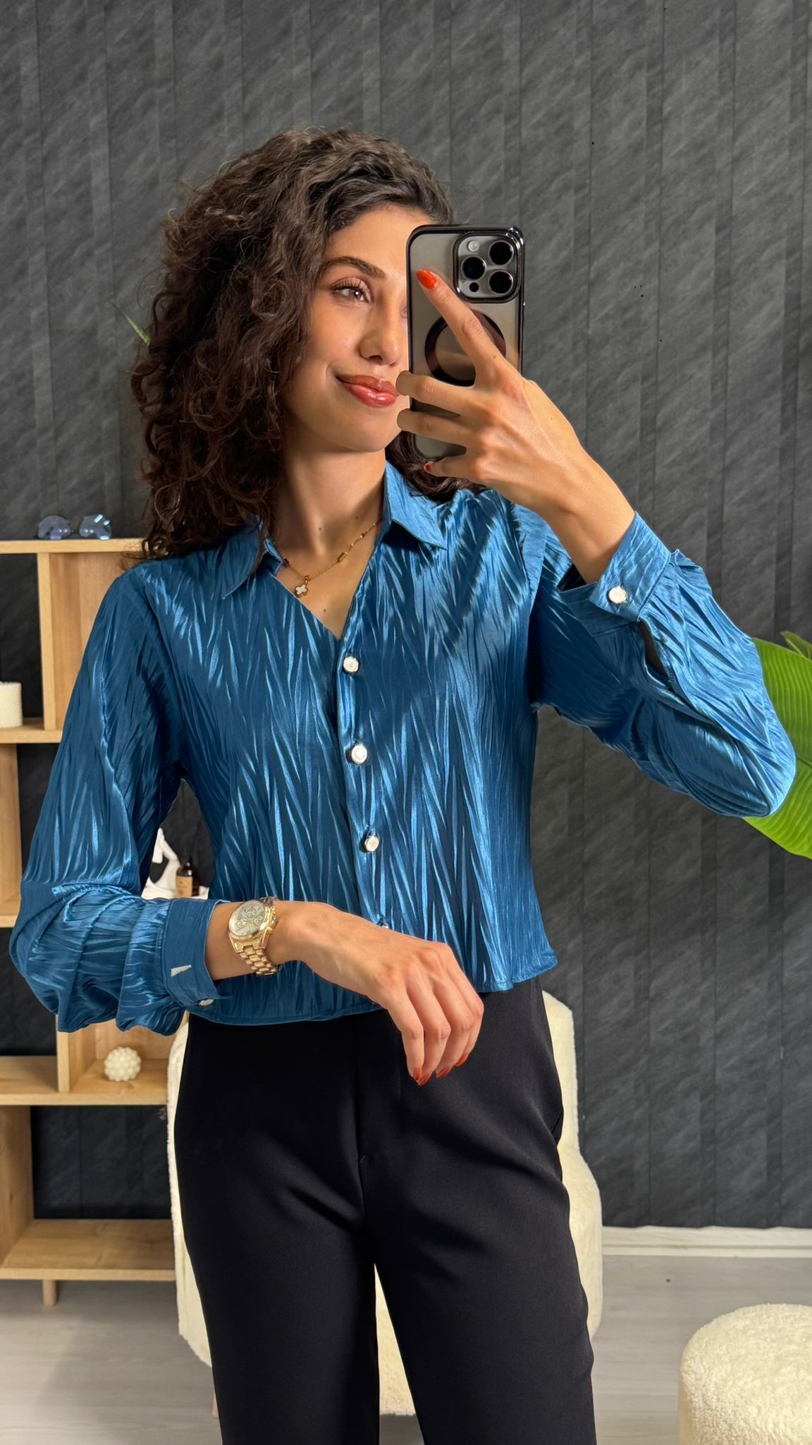 Crop Saten Gömlek