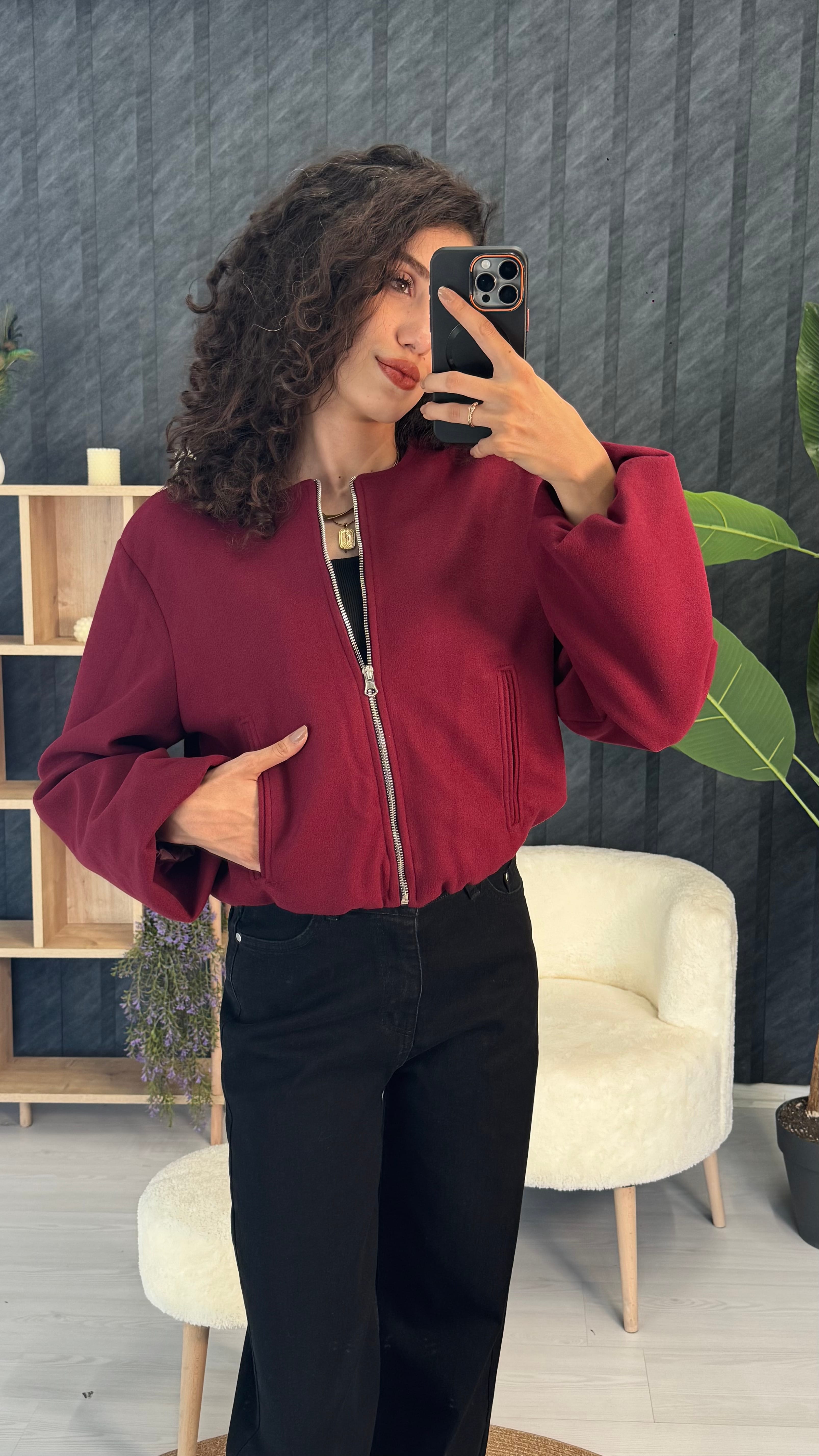 Fermuarlı Kaşe Bomber Mont 