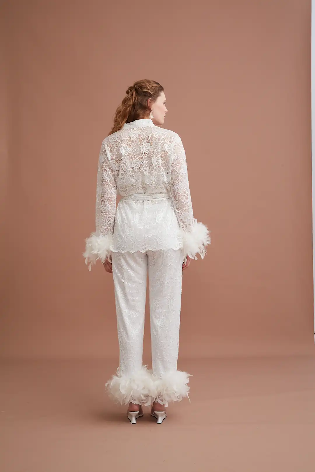 Dantel ve Kürk Detaylı Pijama Takımı 3137