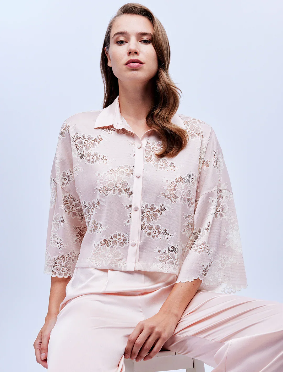 Toz Pembe Dantelli 6 Parça Gelin Seti 1636