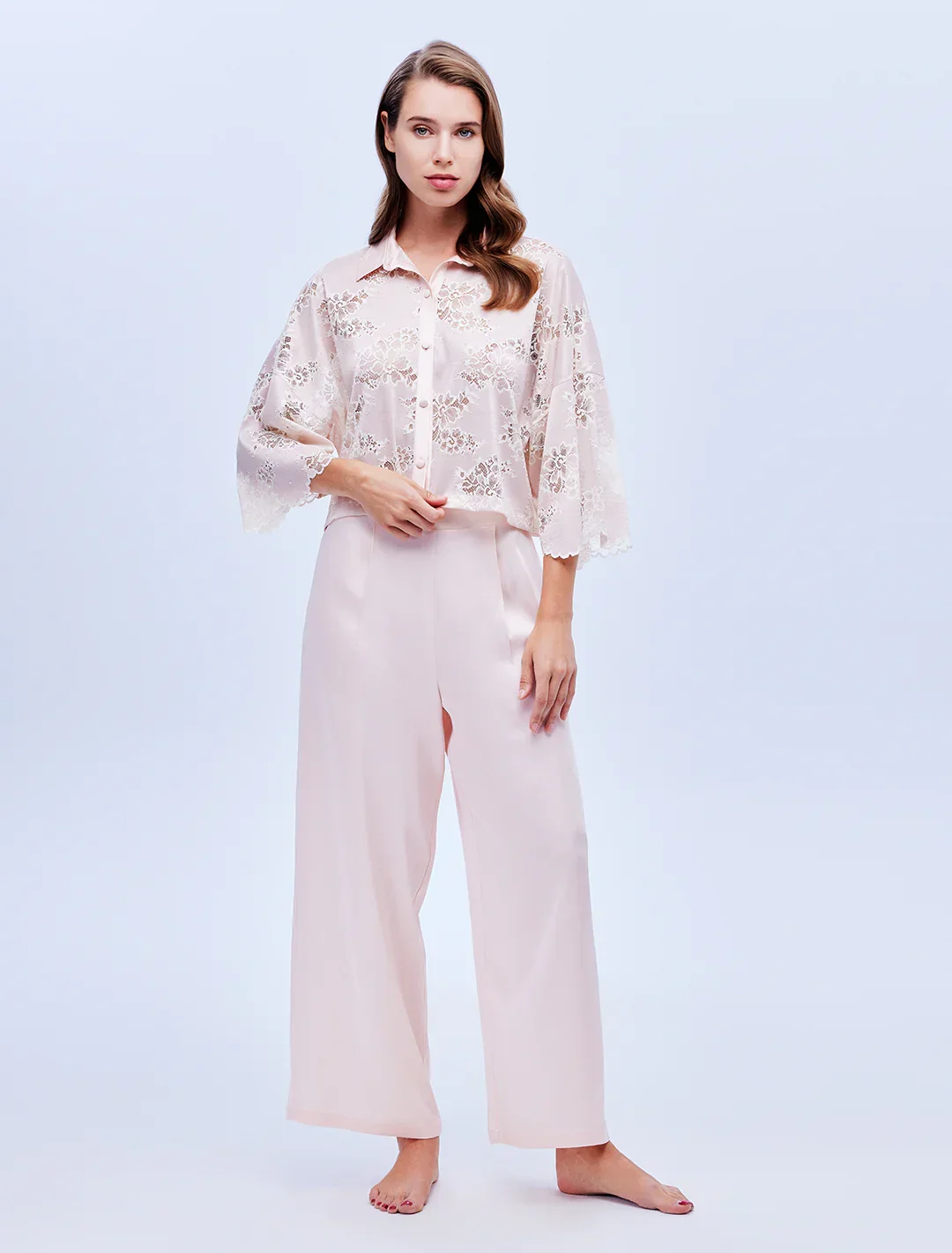 Toz Pembe Dantelli 6 Parça Gelin Seti 1636