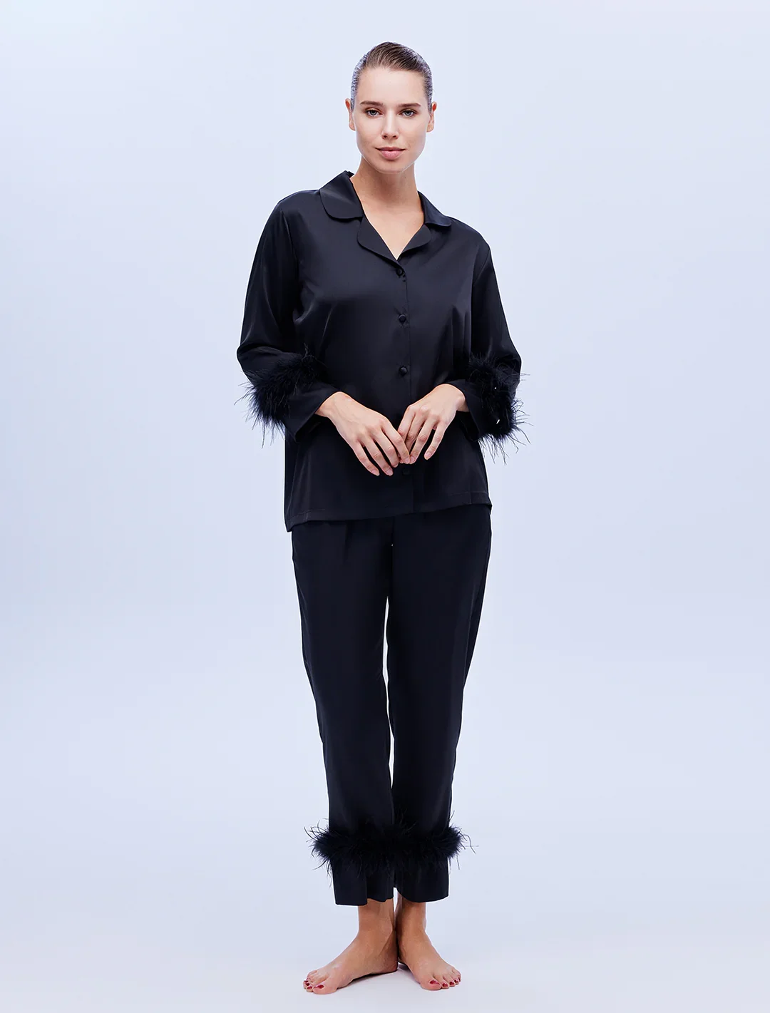 Gömlek Yaka Uzun Kollu Otriş Detaylı Pijama Takımı 1632