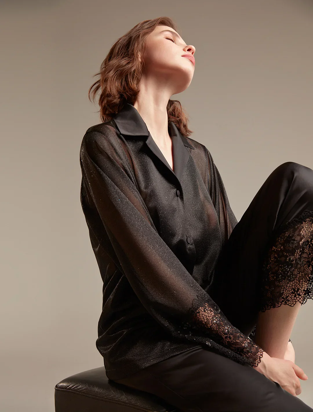 Siyah Işıltılı Dantelli 6 Parça Gelin Seti 1355