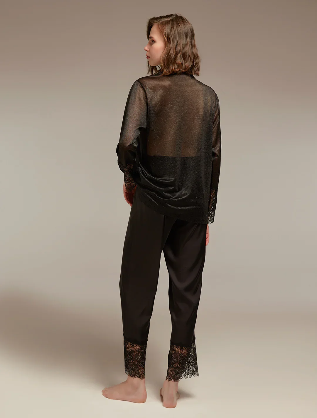 Siyah Işıltılı Dantelli 6 Parça Gelin Seti 1355