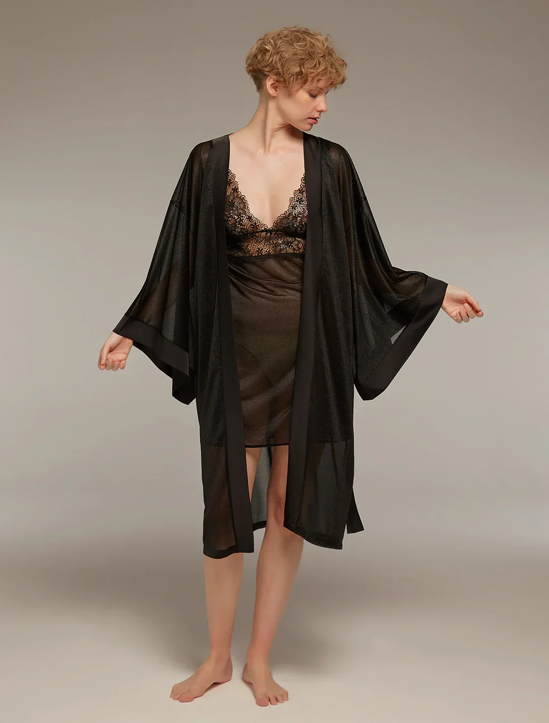 Siyah Işıltılı Dantelli 6 Parça Gelin Seti 1355