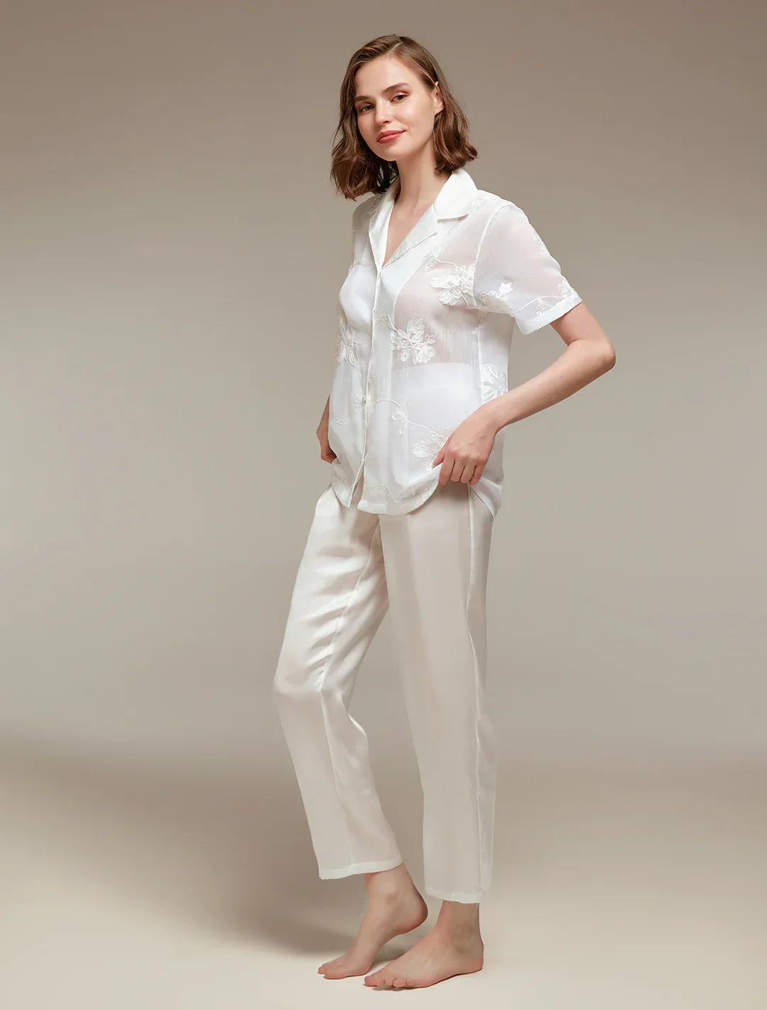 Ekru Dantelli Saten 6 Parça Gelin Seti 1354