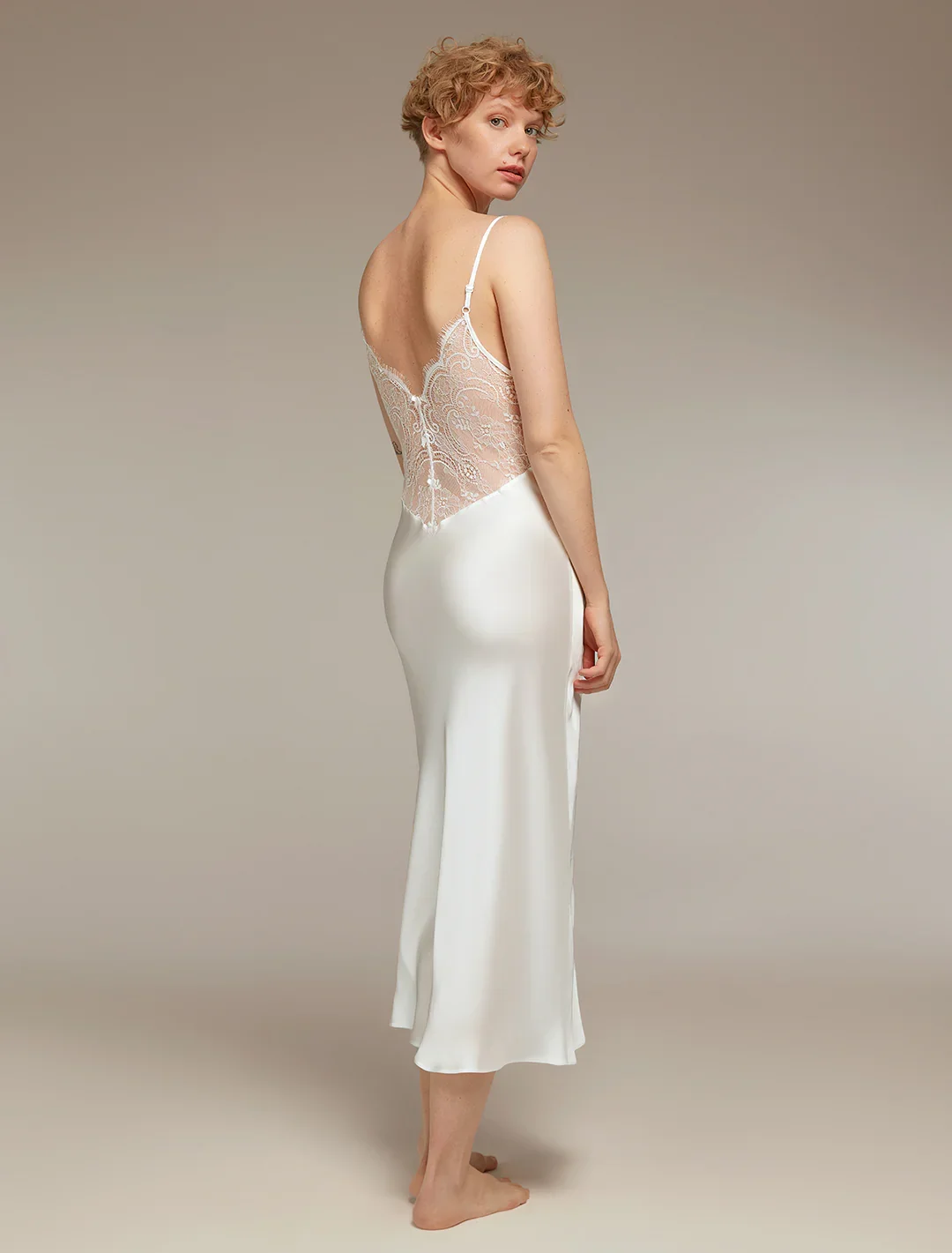 Ekru Dantelli Saten 6 Parça Gelin Seti 1354