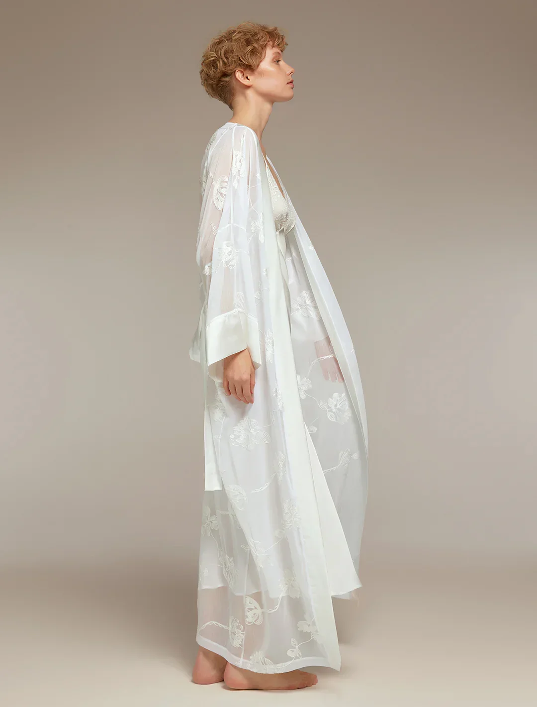 Ekru Dantelli Saten 6 Parça Gelin Seti 1354