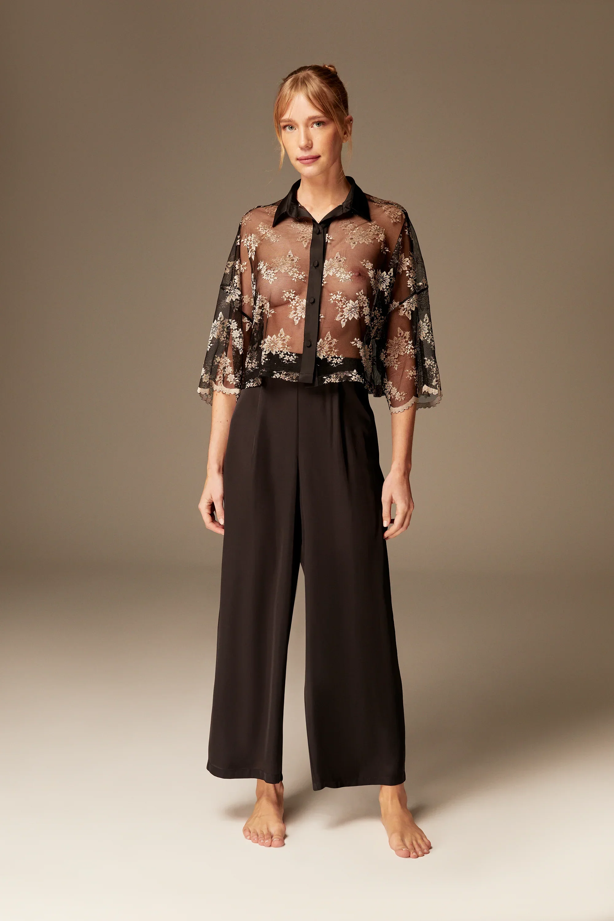 Siyah Dantelli Saten 6 Parça Gelin Seti 1533