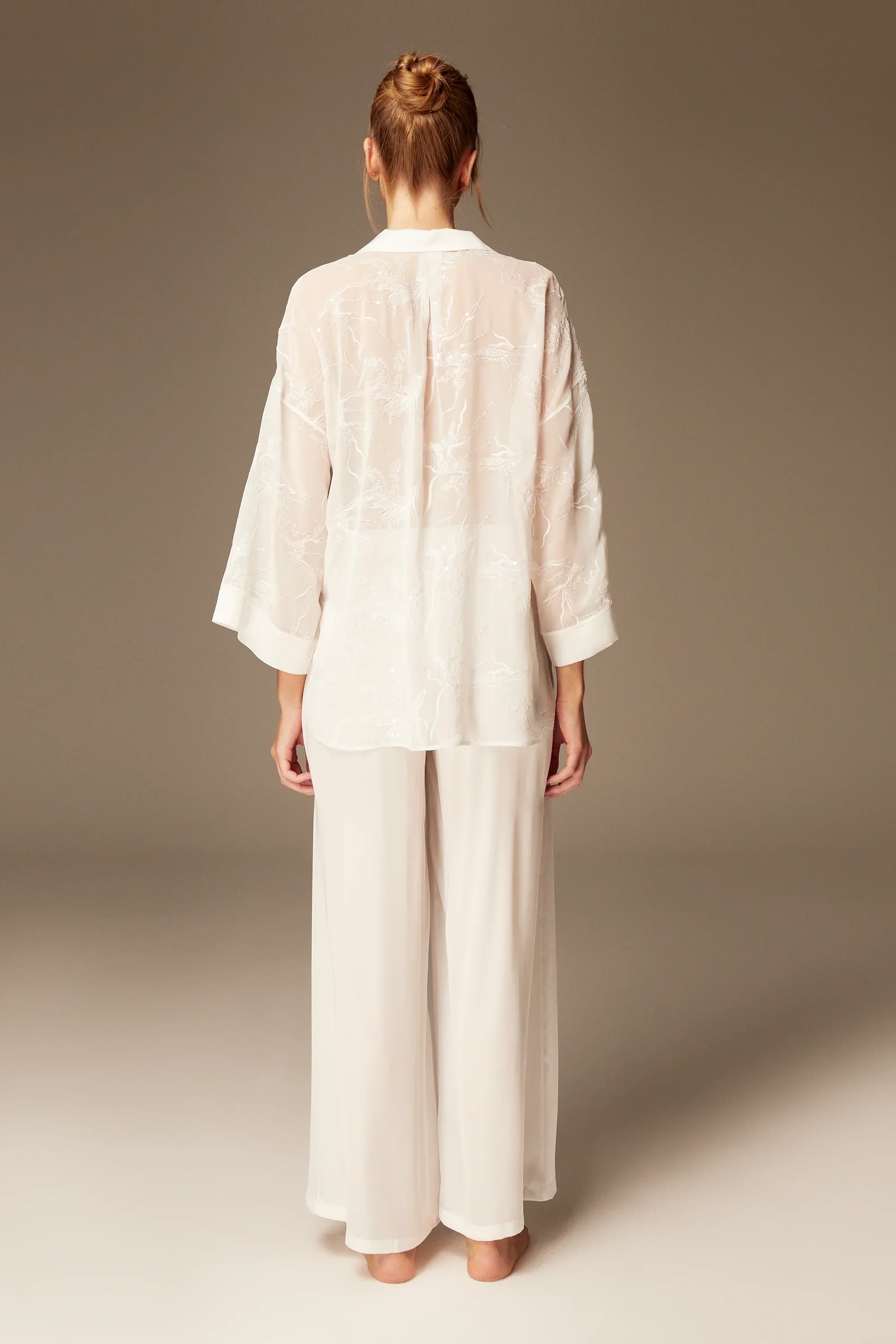 Ekru Çiçek İşlemeli Saten 6 Parça Gelin Seti 1531