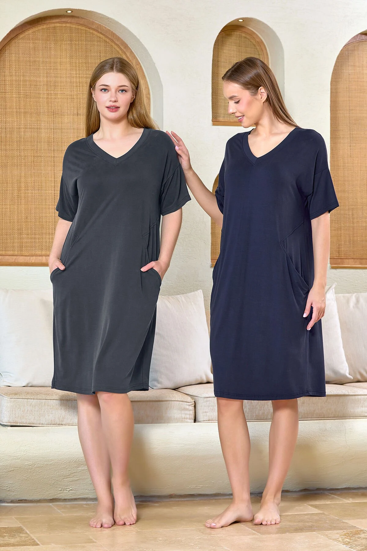 Kısa Kol Cep Detay Elbise 25561