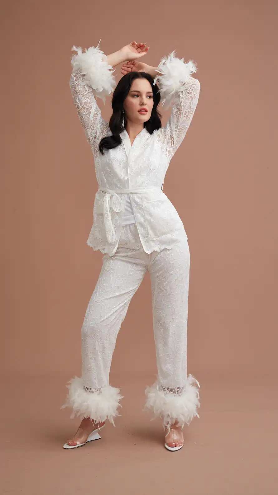 Dantel ve Kürk Detaylı Pijama Takımı 3137