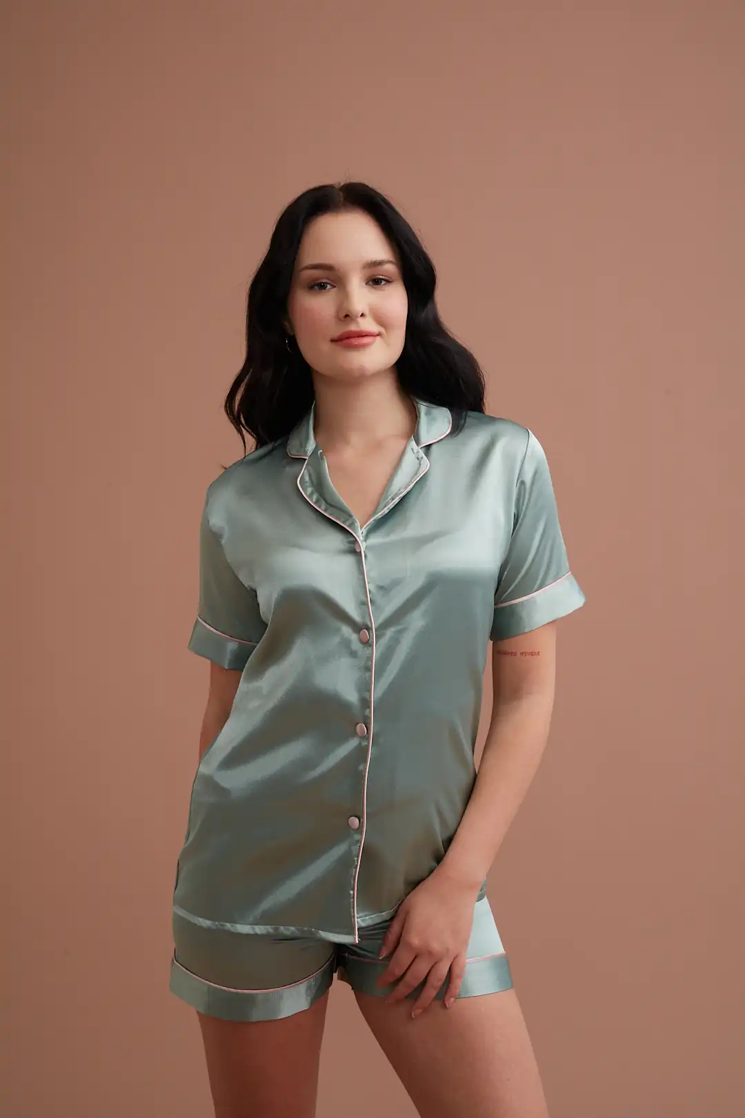 Kısa Kollu Gömlek Yaka Şortlu Pijama Takımı 3130