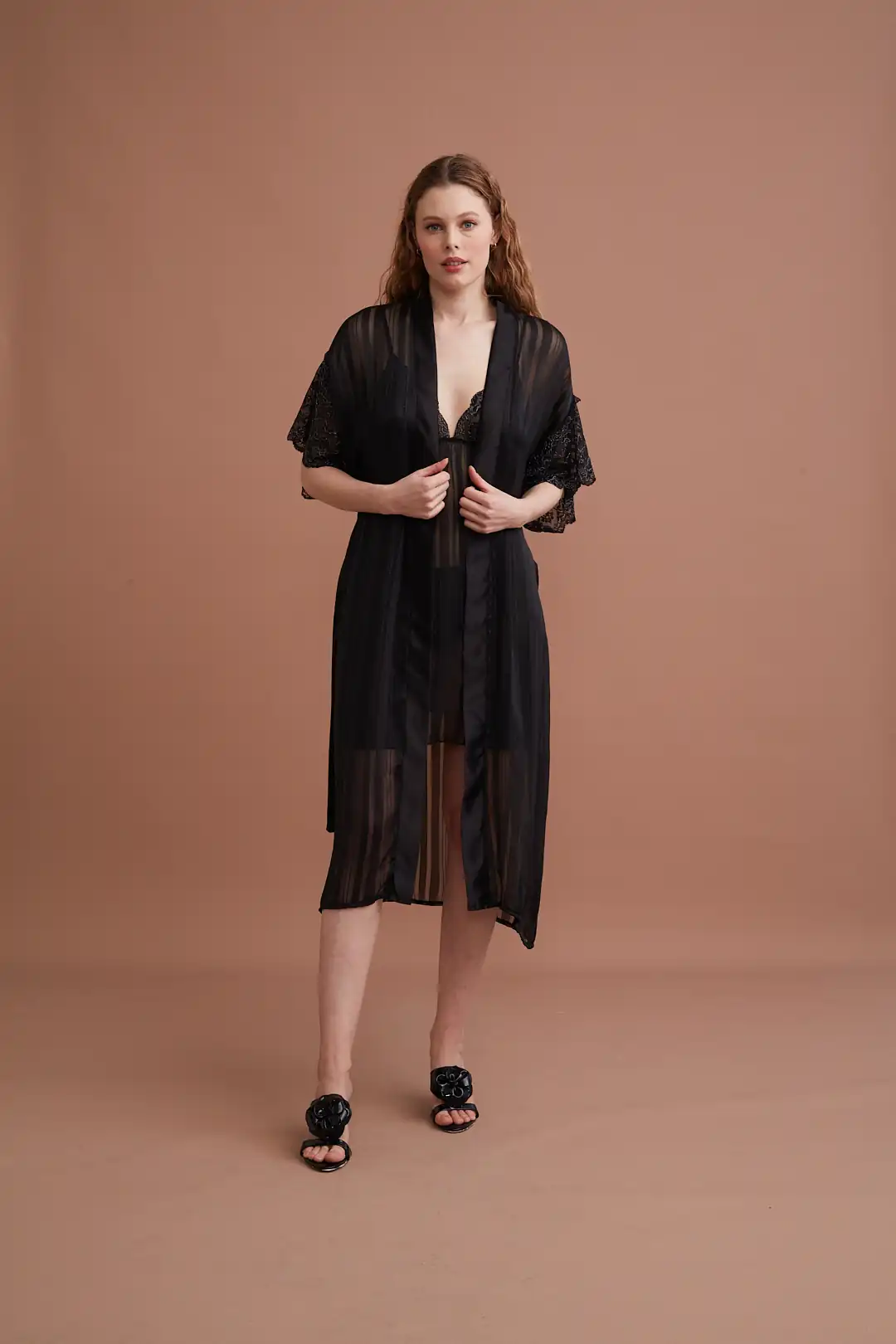 Transparan İşleme Detaylı Gecelik ve Sabahlık Takımı 145 