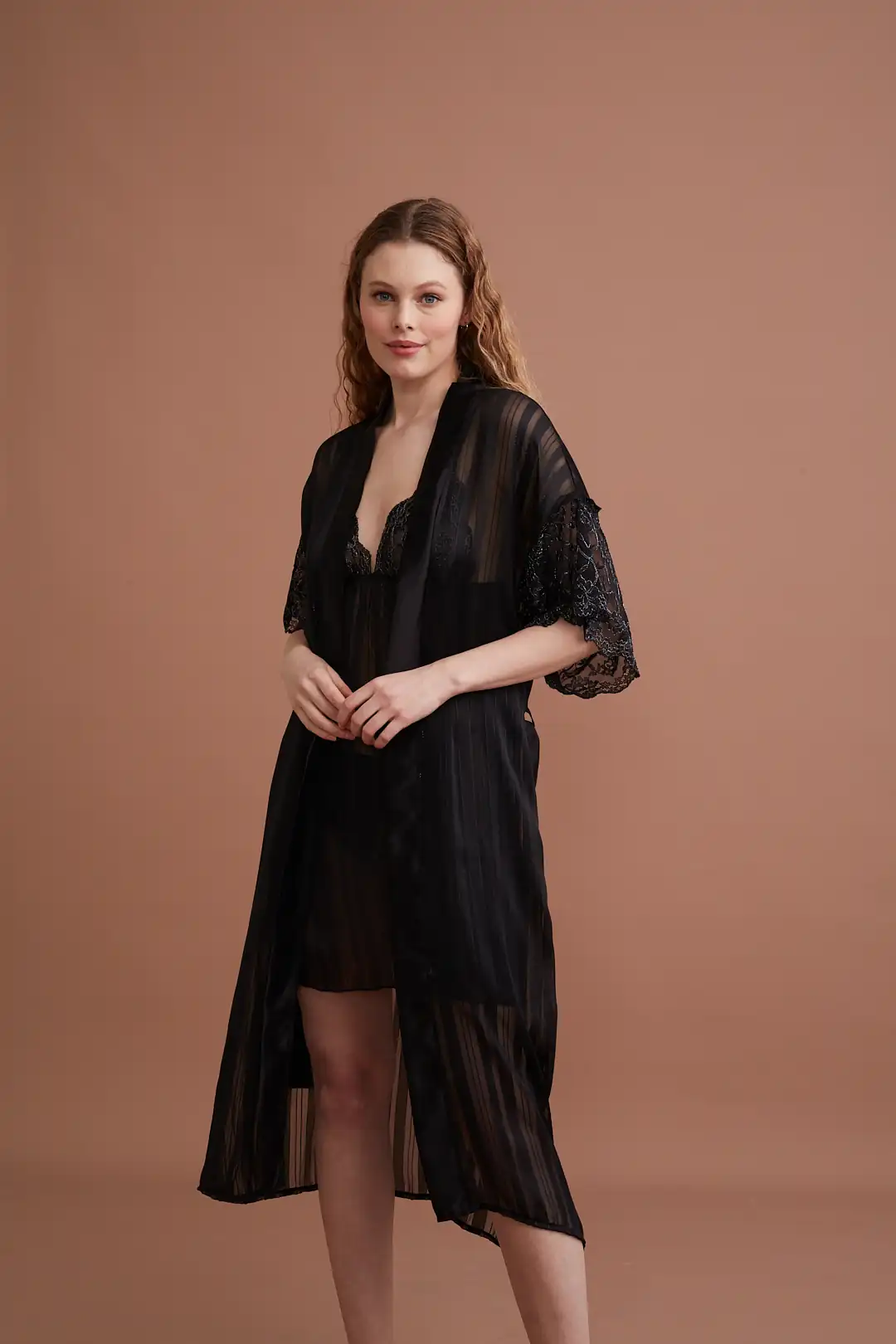 Transparan İşleme Detaylı Gecelik ve Sabahlık Takımı 145 