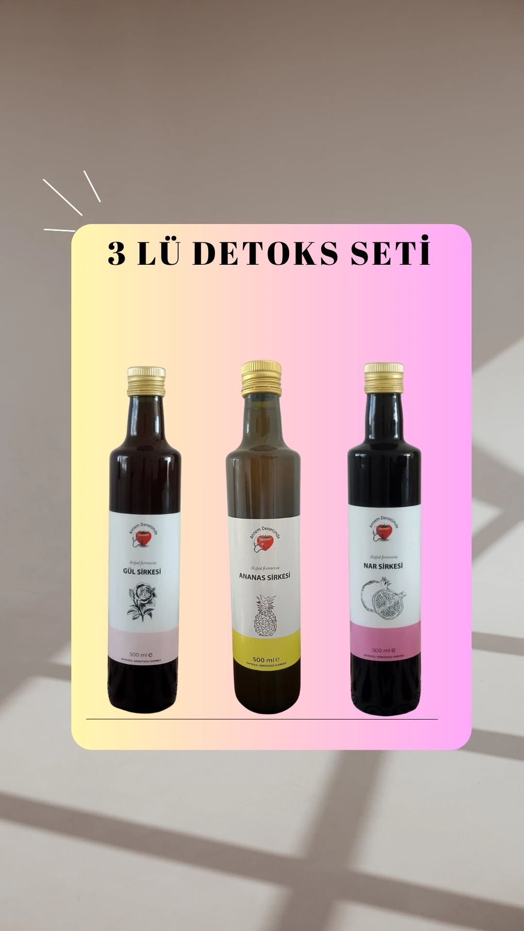 3 LÜ DETOKS SETİ (GÜL NAR ANANAS SİRKESİ)