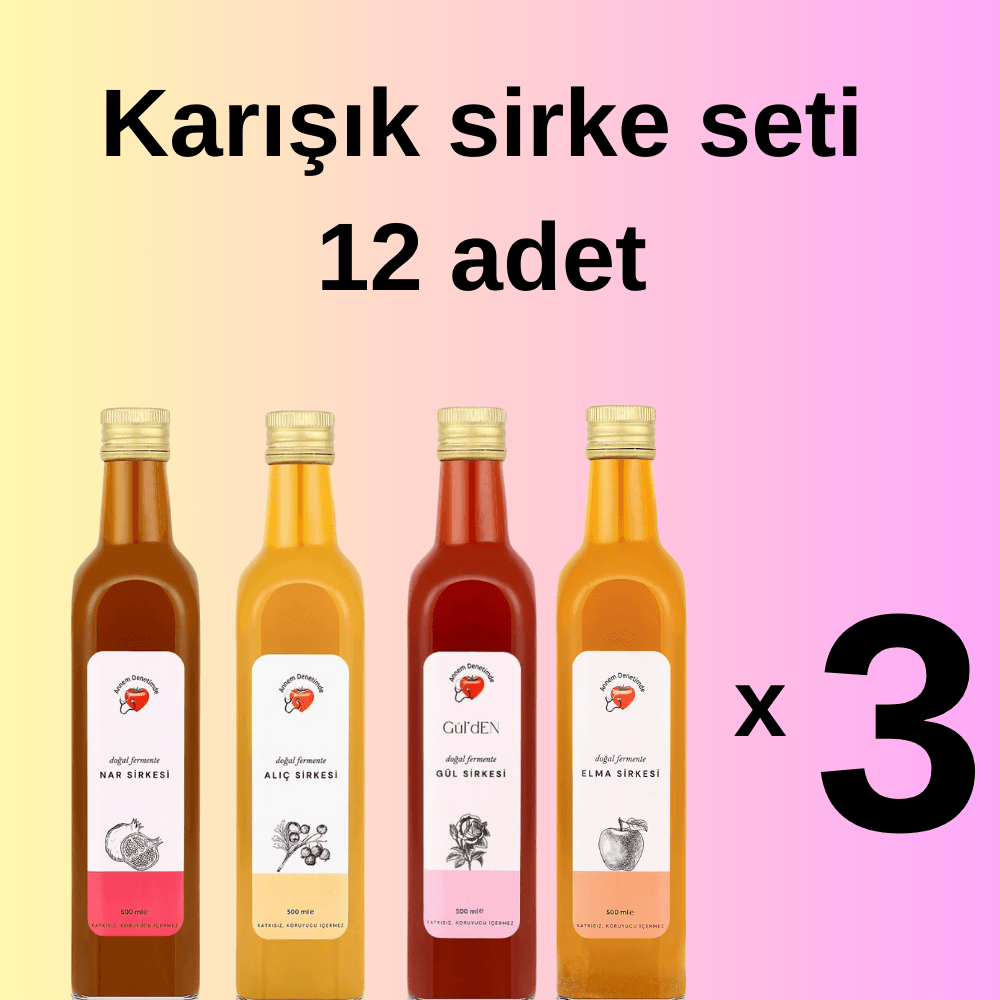 12'Lİ KARIŞIK SİRKE SETİ 3 ELMA, 3 ALIÇ, 3 NAR, 3 GÜL SİRKESi