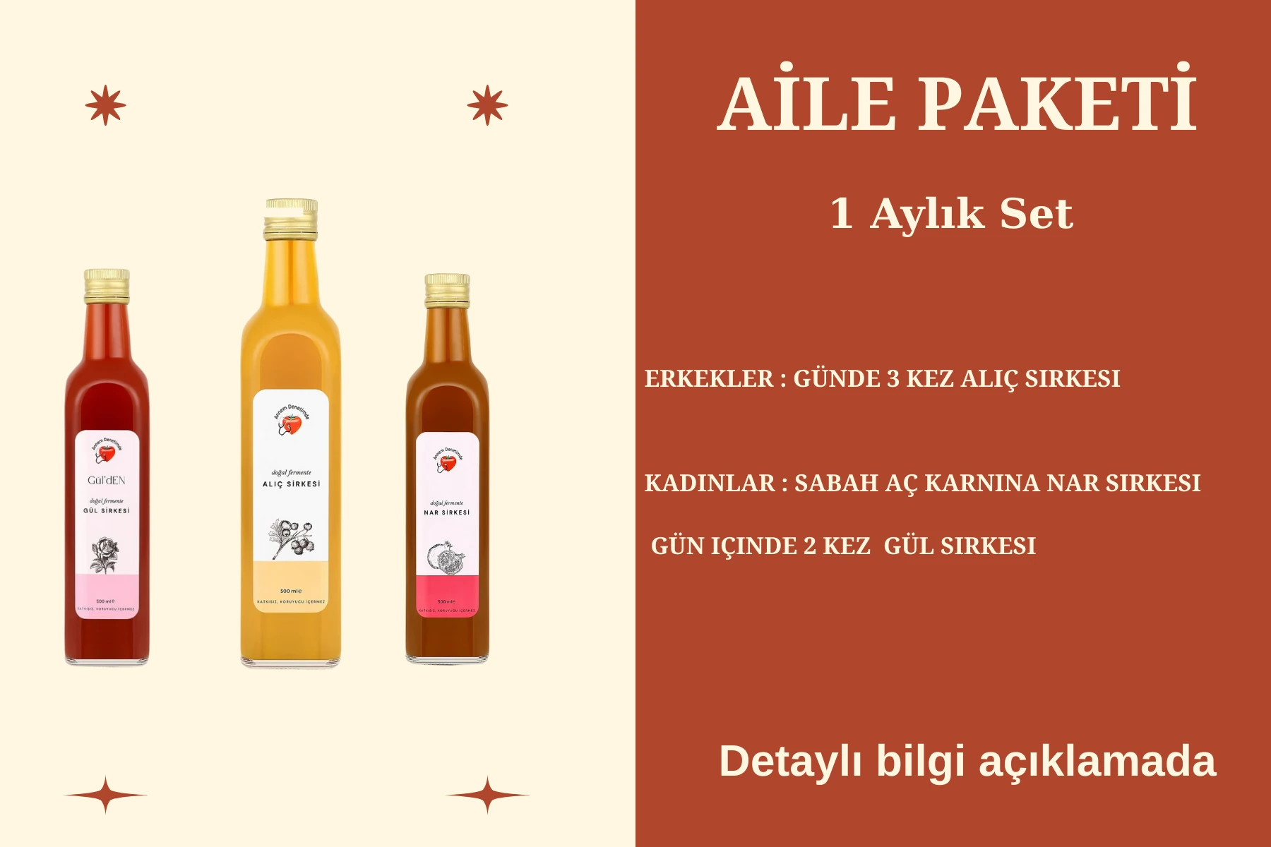 AİLE PAKETİ 4 Gül, 4 Alıç, 4  Nar Sirkesi