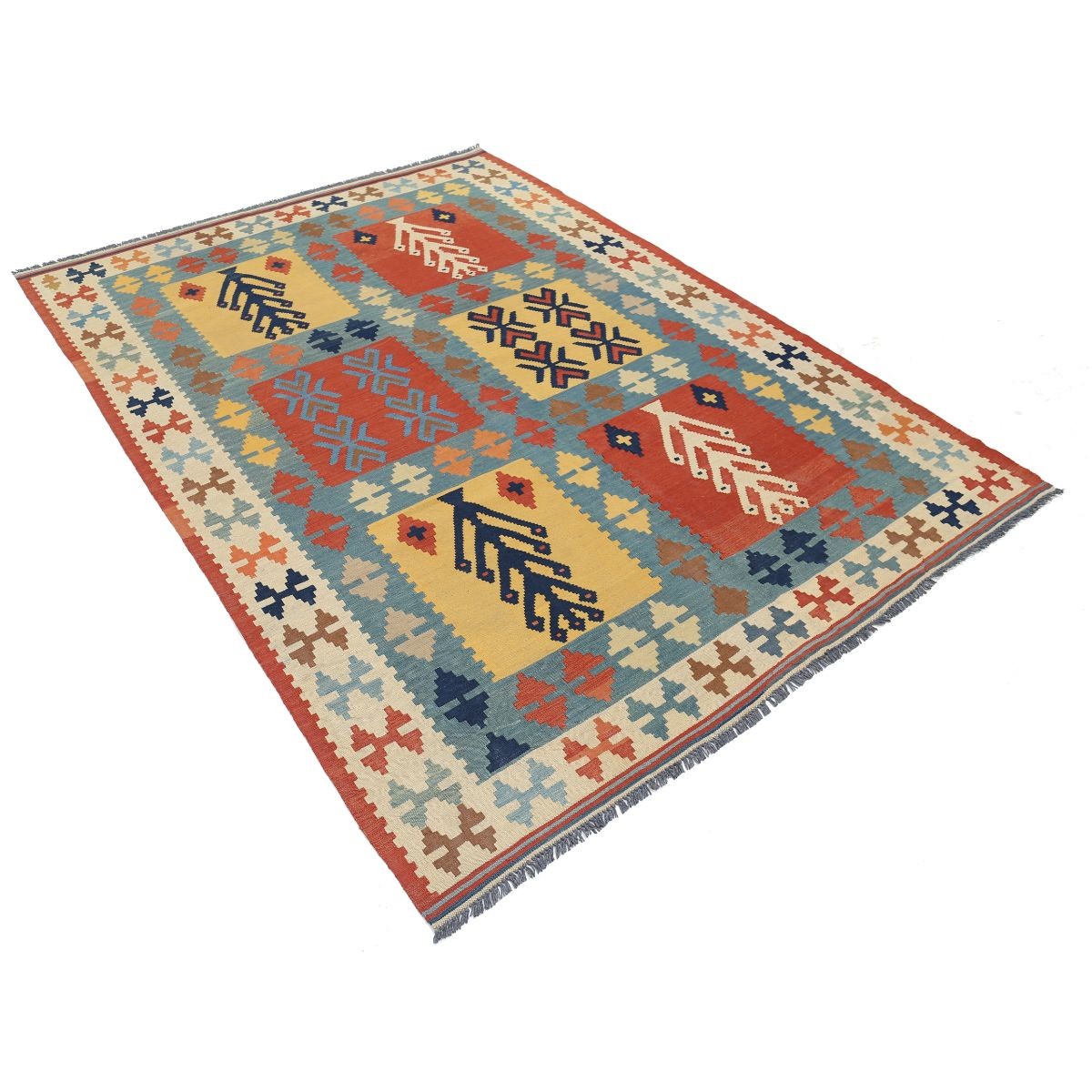 Kafkaas 6x8 Hand Woven Washable Wool Rug - Colorful