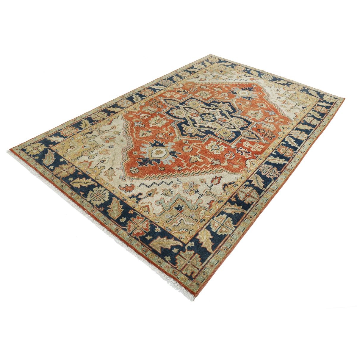Heriz 5x8 Handmade Double Knotted Washable Wool Rug - Colorful