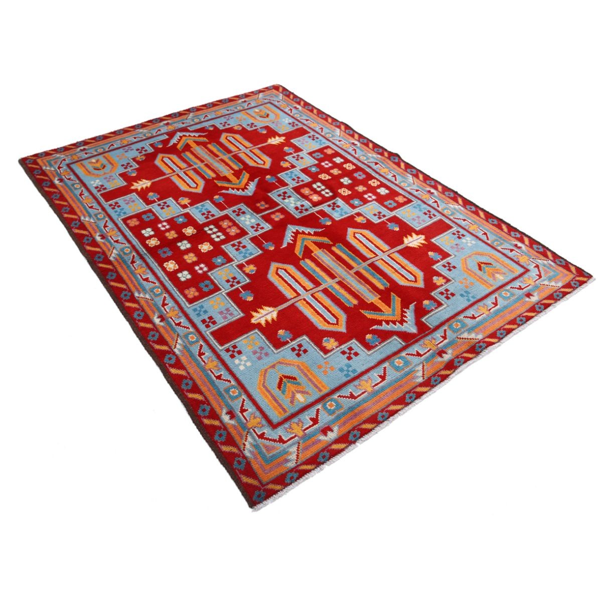 Revival 5x7 Handmade Double Knotted Washable Wool Rug - Colorful