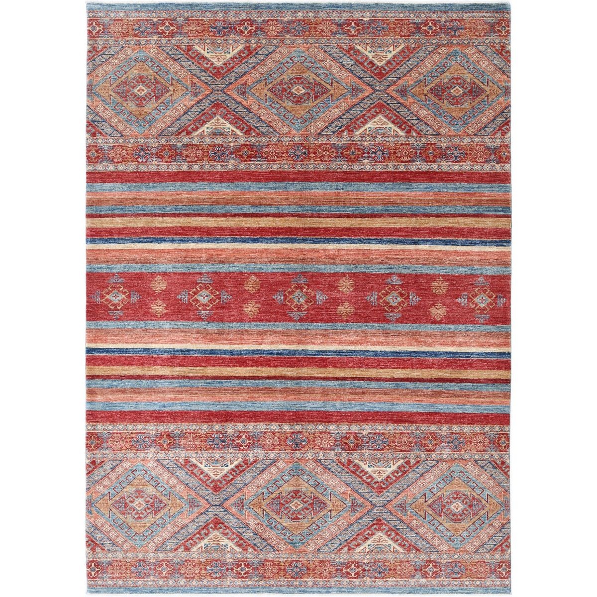 Khurjeen 7x9 Handmade Double Knotted Washable Wool Rug - Colorful