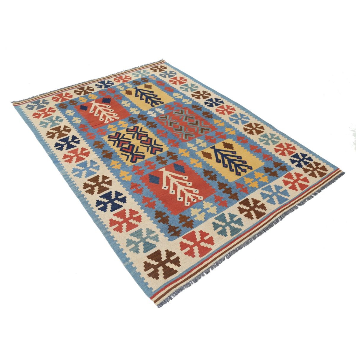 Kafkaas 5x7 Hand Woven Washable Wool Rug - Colorful