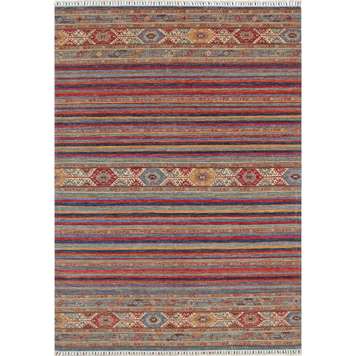 Khurjeen 7x10 Handmade Double Knotted Washable Wool Rug - Colorful