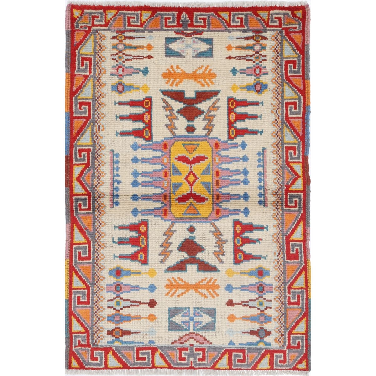 Revival 3x4 Handmade Double Knotted Washable Wool Rug - Colorful