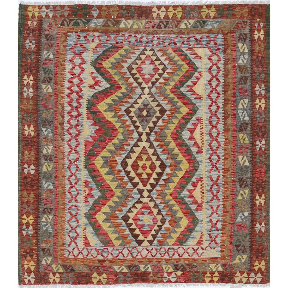 Maimana 5x6 Hand Woven Washable Wool Rug - Colorful