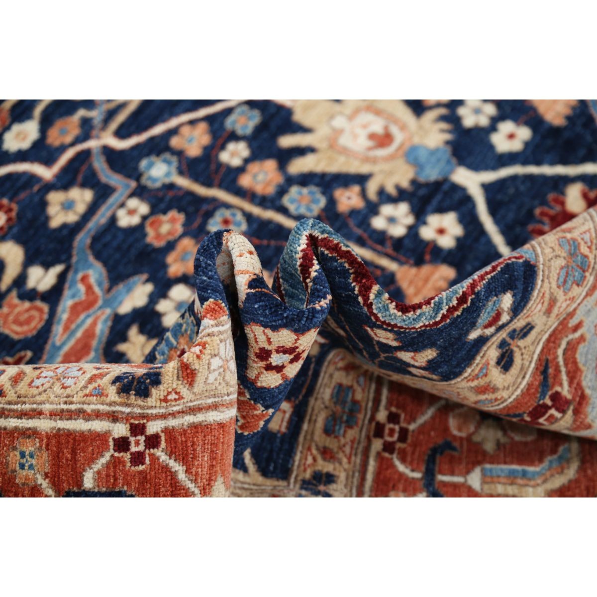 Heriz 9x12 Handmade Double Knotted Washable Wool Rug - Colorful