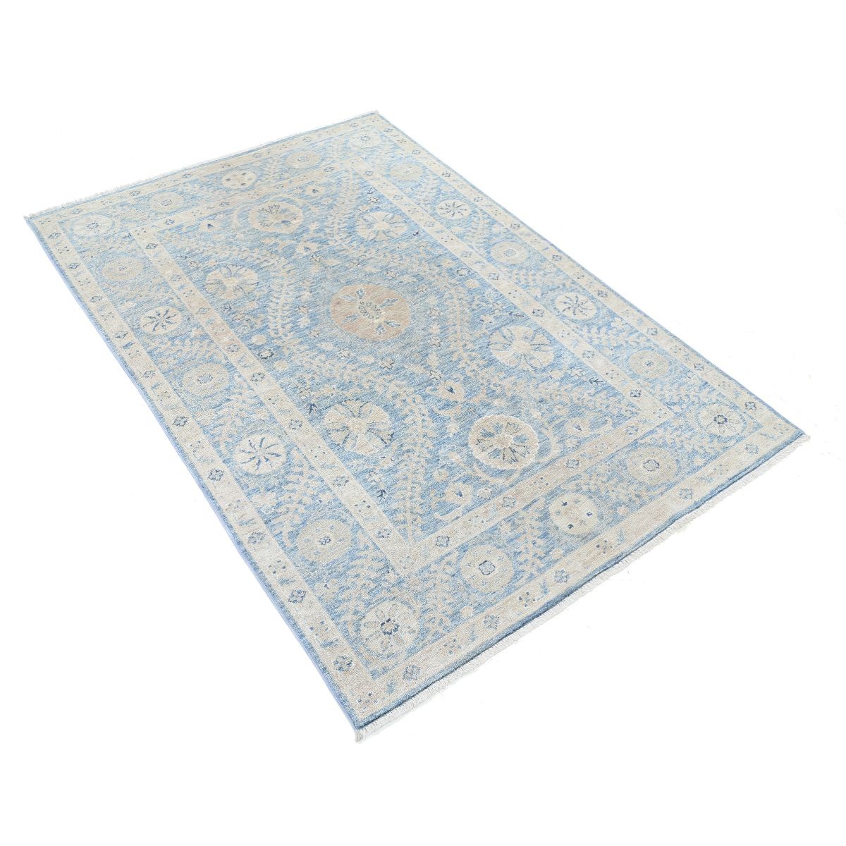 Suzani 4x6 Handmade Double Knotted Washable Wool Rug - Soft Hues