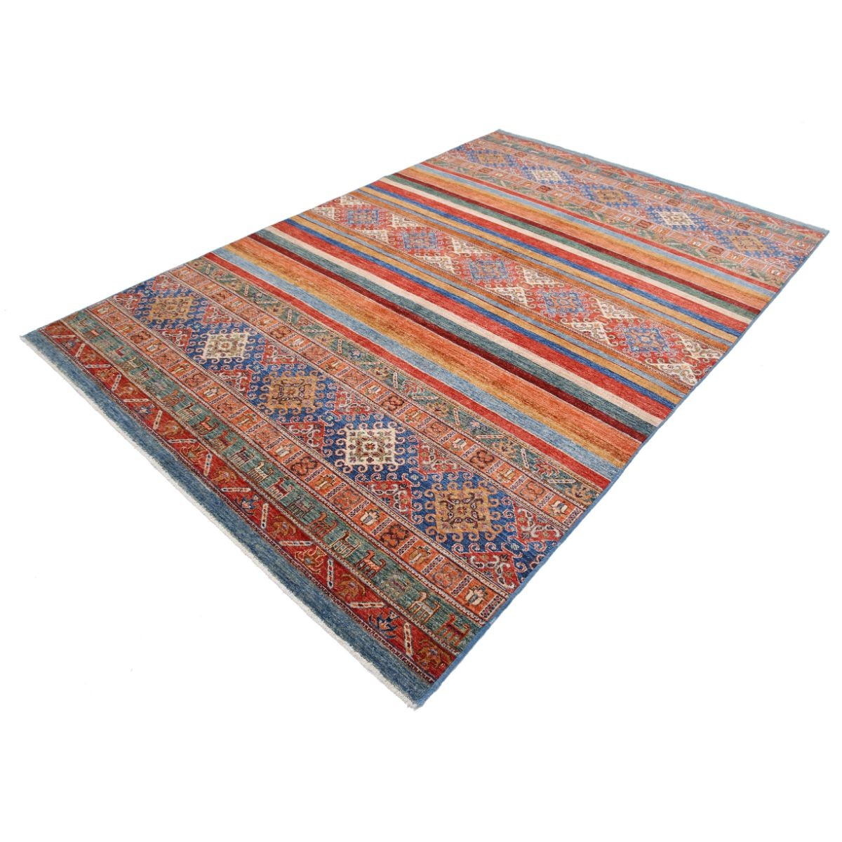 Khurjeen 7x10 Handmade Double Knotted Washable Wool Rug - Colorful